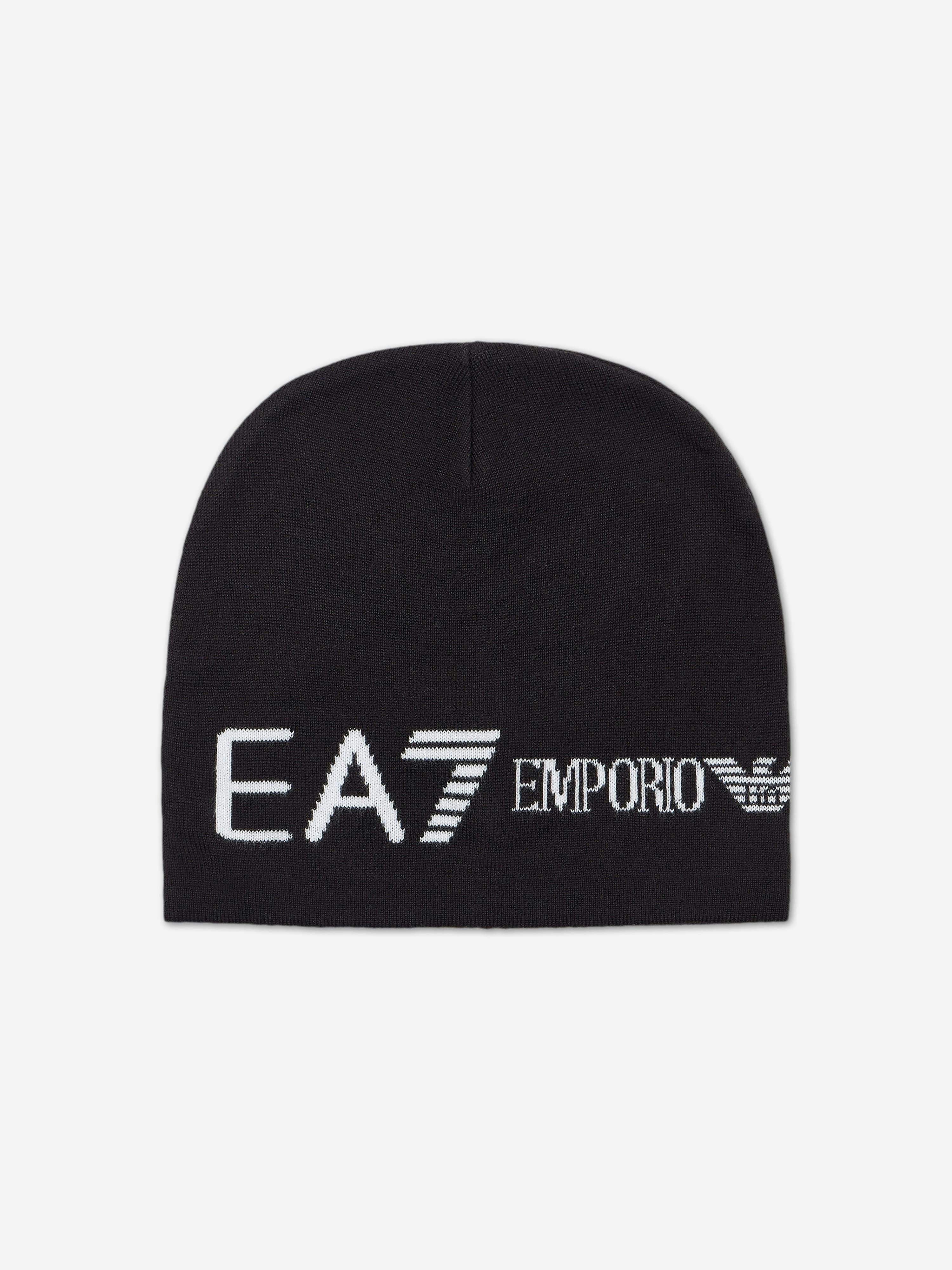 Ea7 Unisex Black Knitted Beanie Hat With Logo - Image 3