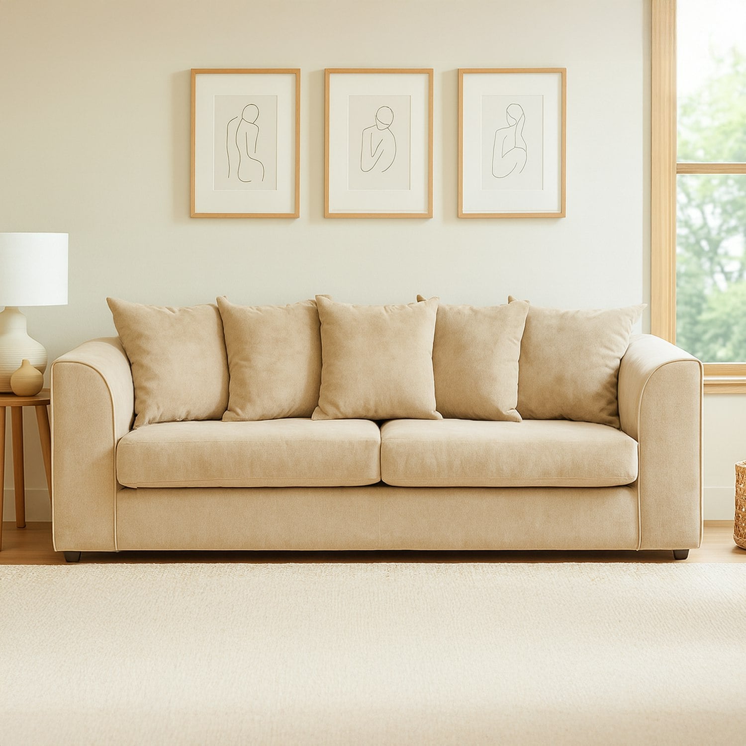 Furnishings For Less Beige Casper Chenille Fabric 3 Seater Sofa