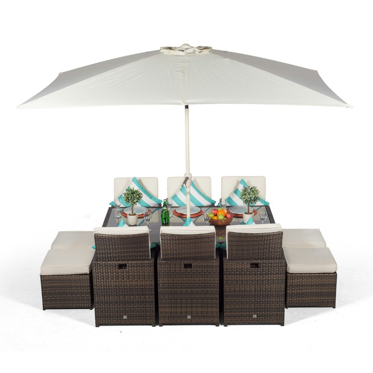 Giardino Brown 6 Seater Rattan Cube Dining Set - 1