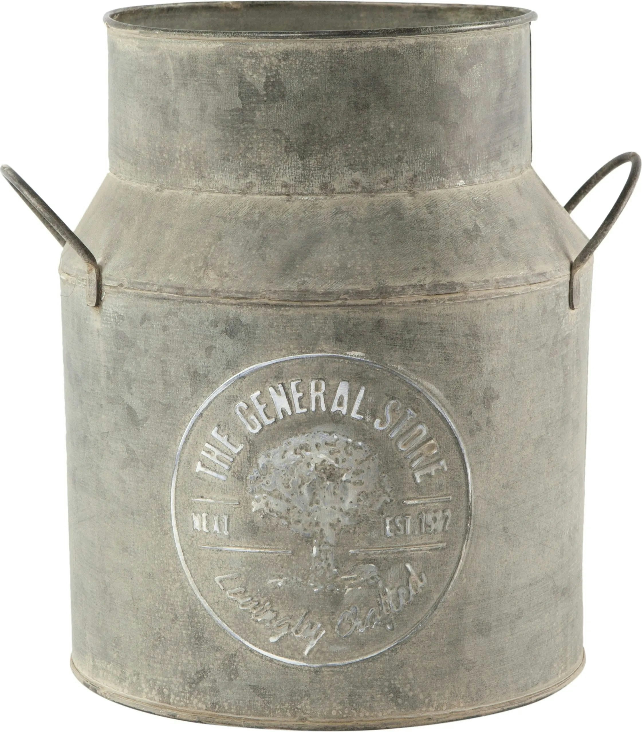 Rackhams Grey/White Milk Churn Tin Planter – Stylish Vintage Plant Pot