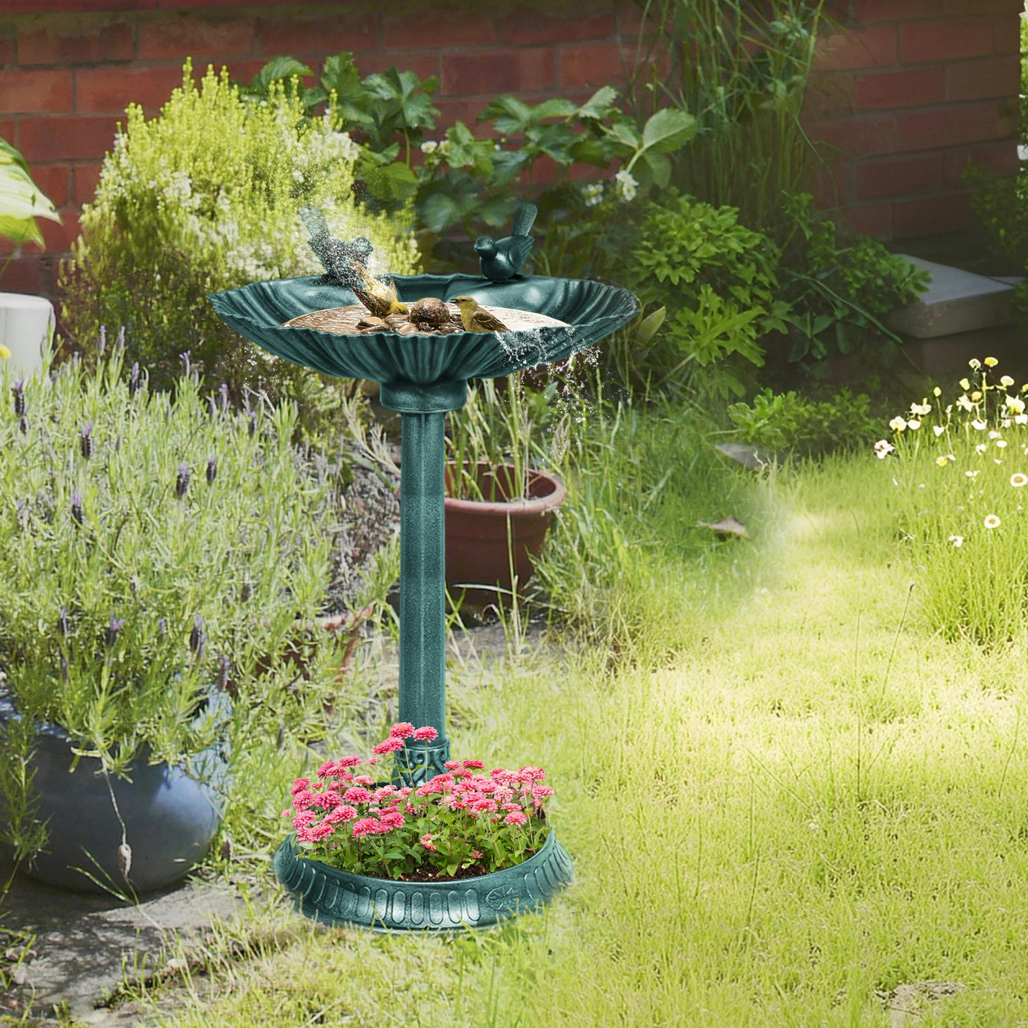 Outsunny Green 81Cm Tall Bird Bath With 2 Decorative Birds For Garden,