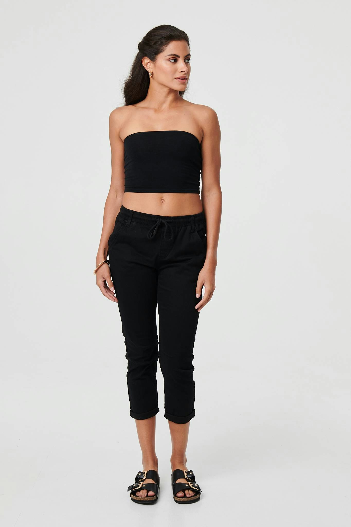 Izabel London Black High Waist Skinny Cropped Trousers - 10