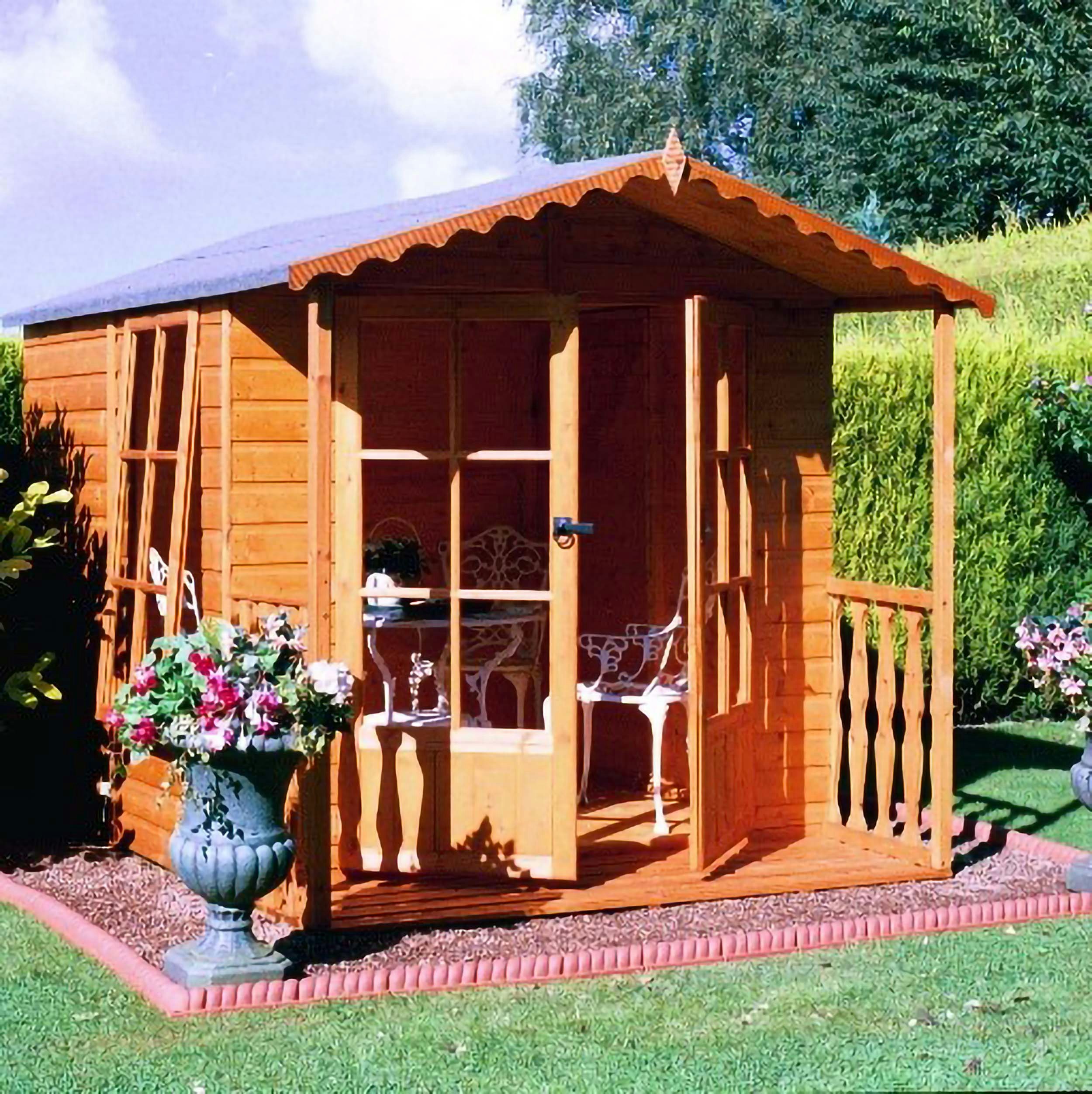 Shire Green/Light Buckingham & Veranda 7X10 12Mm Interlock Clad Wooden Summerhouse