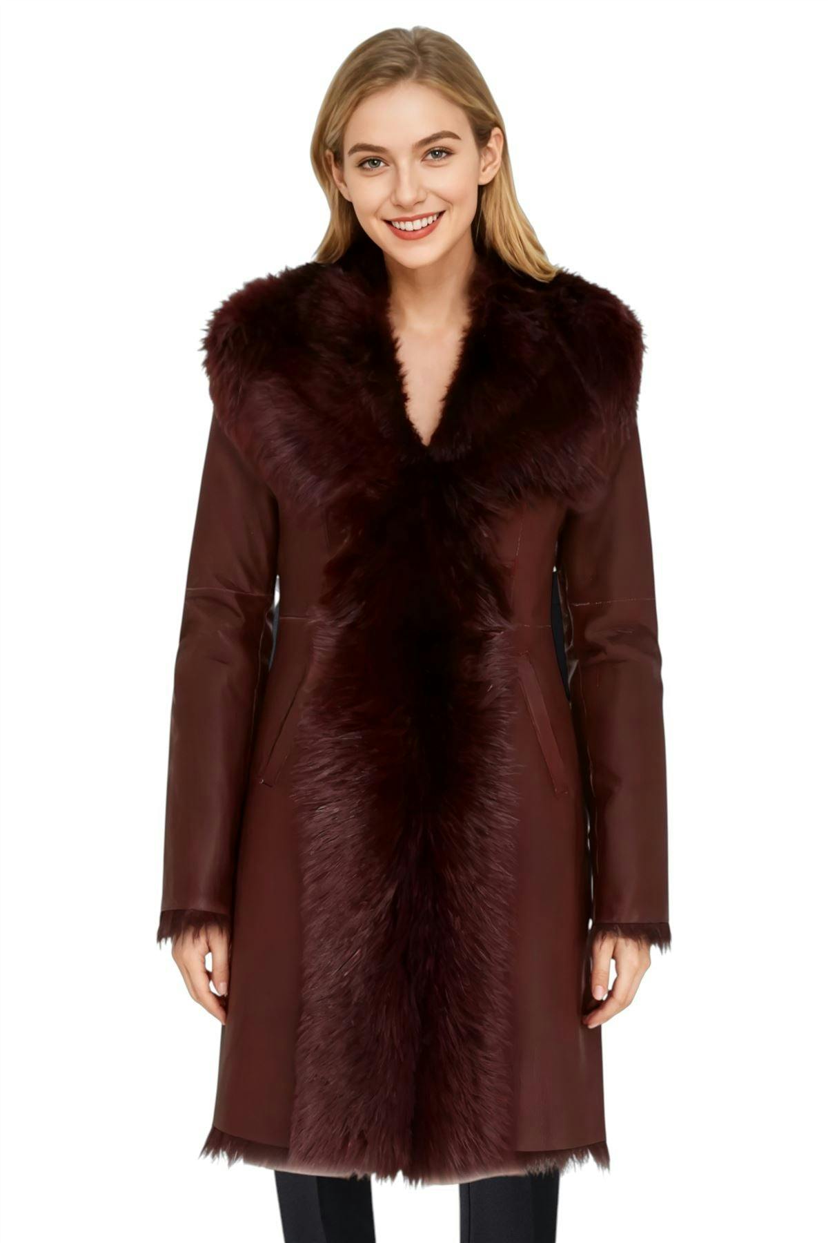 Infinity Leather Women's Burgundy Toscana Sheepskin Leather Hooded Trench Coat - Coast - Uk M/12 | Eu 38 | Us 8
