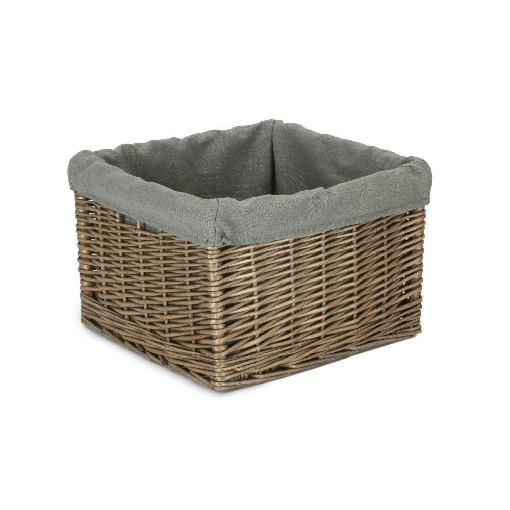 Rackhams Grey Square Antique Wash Lined Storage Basket - Large