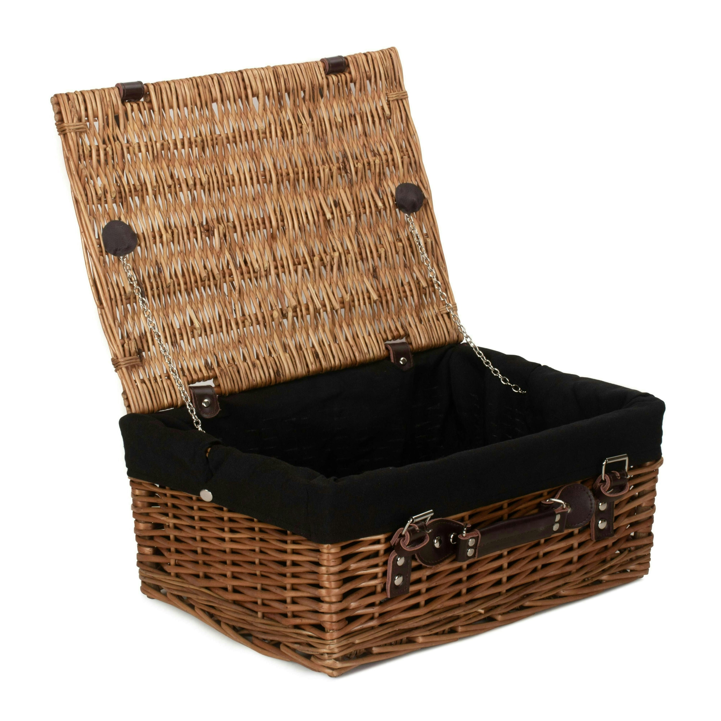 Rackhams Black 40Cm Double Steamed Wicker Picnic Basket