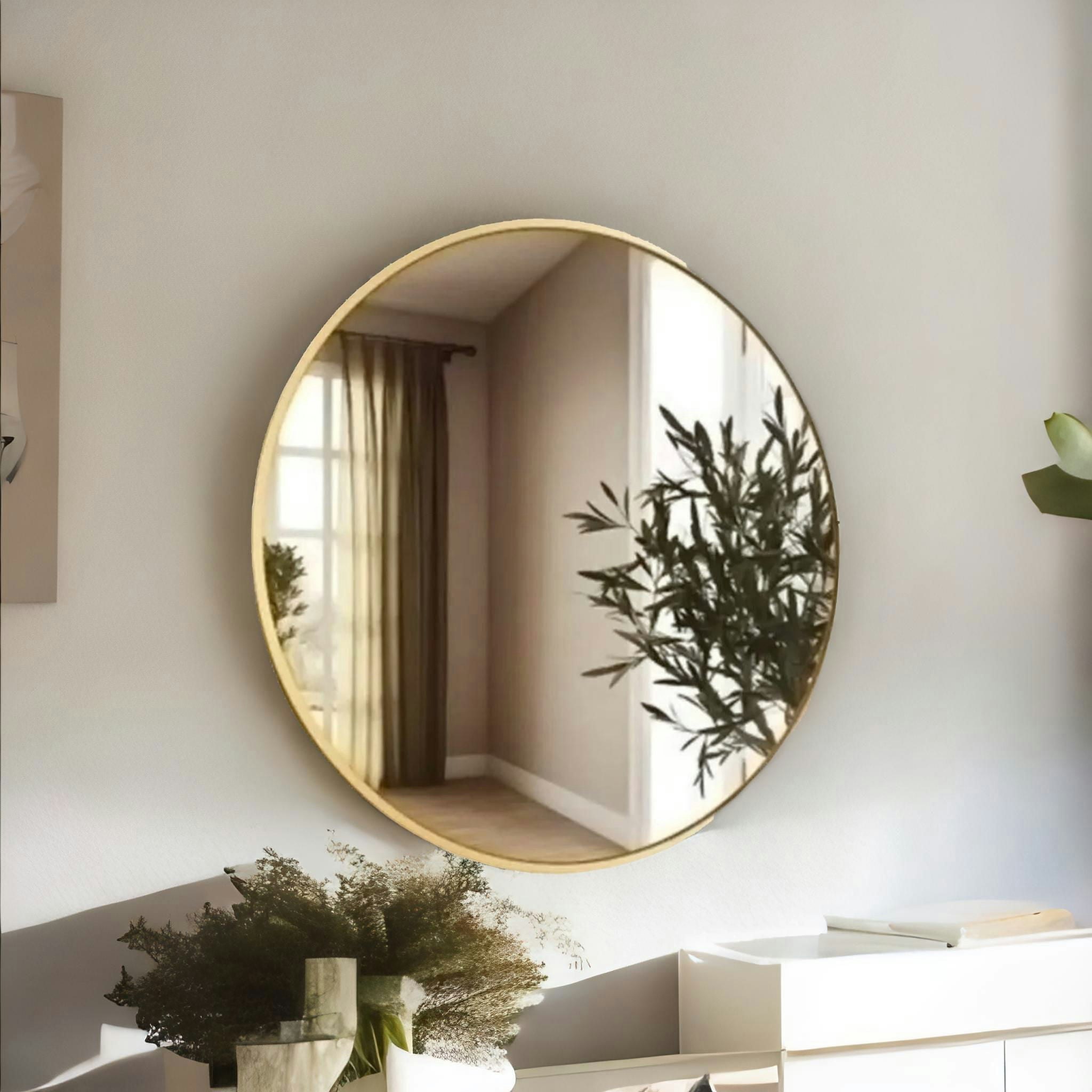 Rackhams Gold 70Cm Round Simple Wall Mirror For Bedroom Living Room
