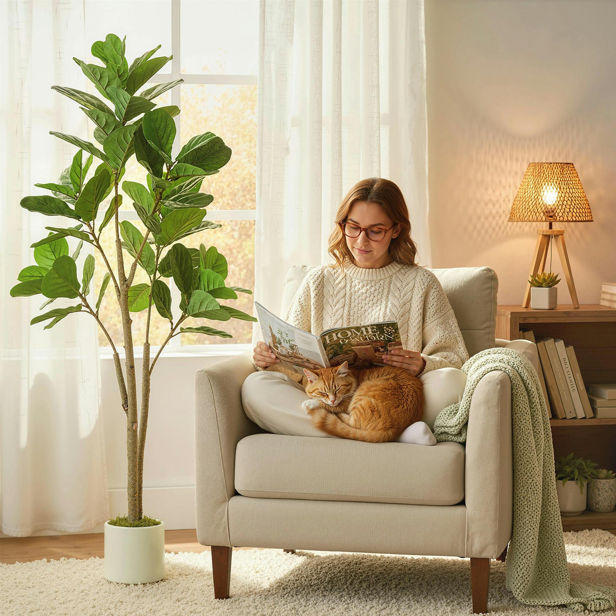 Homcom Green Artificial Fiddle Leaf Fig Tree, Realistic Fake Plant, - 150Cm