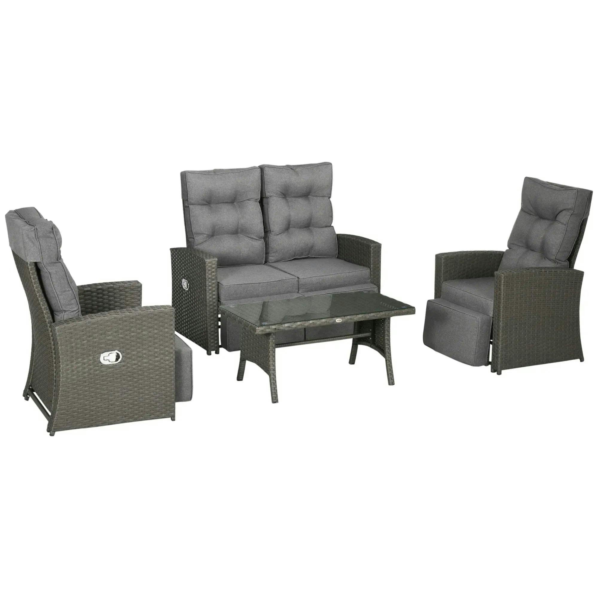 B&Q - 4 Piece Rattan Garden Furniture Set With SofaGlass TableGrey - Image 6