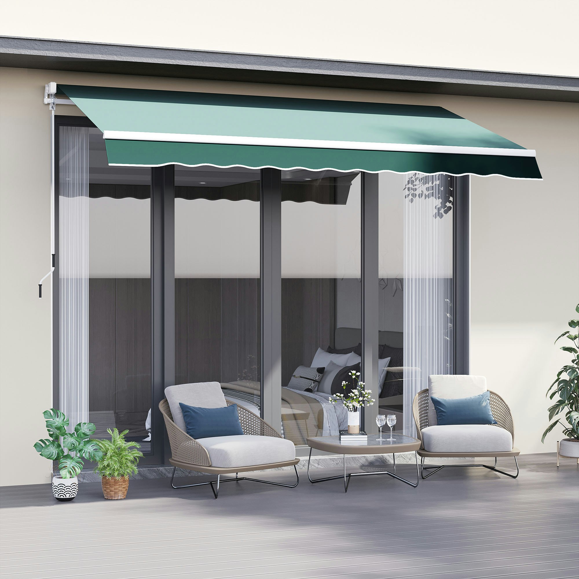 Rackhams Green Garden Sun Shade Canopy Retractable Awning, 2.5 X 2M, - 250Cm X 200Cm X 160Cm
