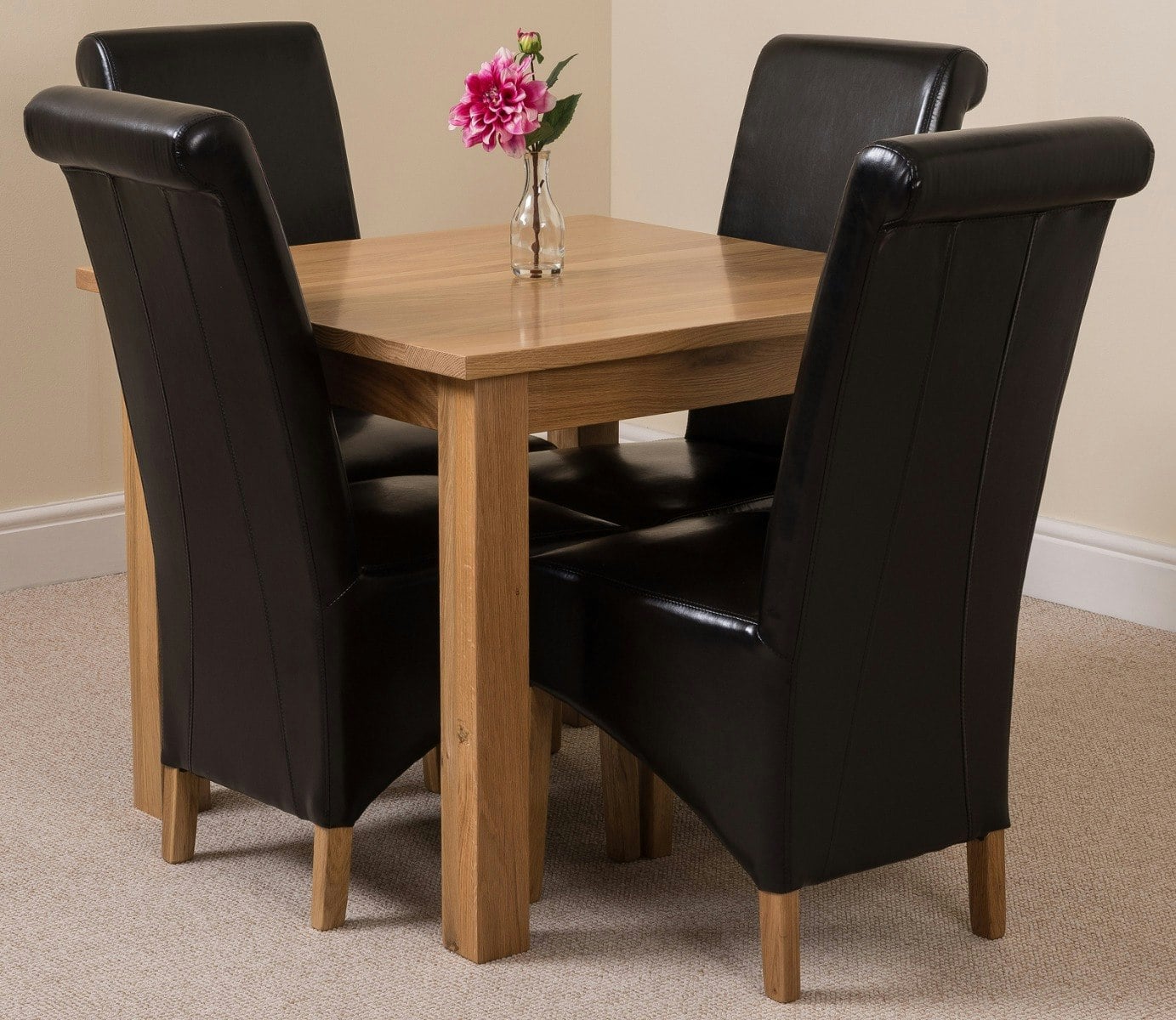 That's Furniture Black Oslo 90 X 90Cm Small Square Oak Dining Set With Montana Leather Chairs - 1 - 4 Chairs