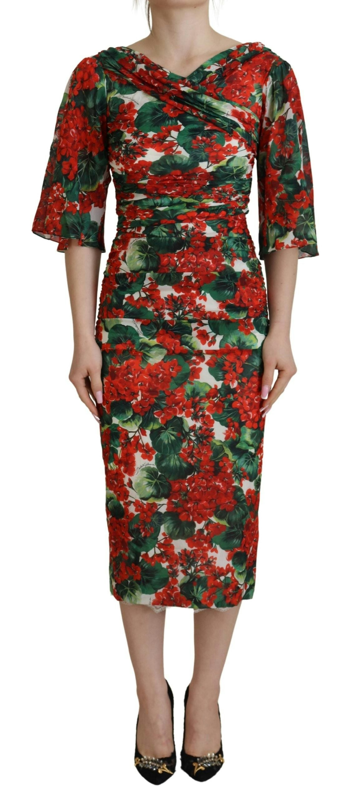 Dolce & Gabbana Red Floral Print Silk Dress - Multicolor Size 38 It