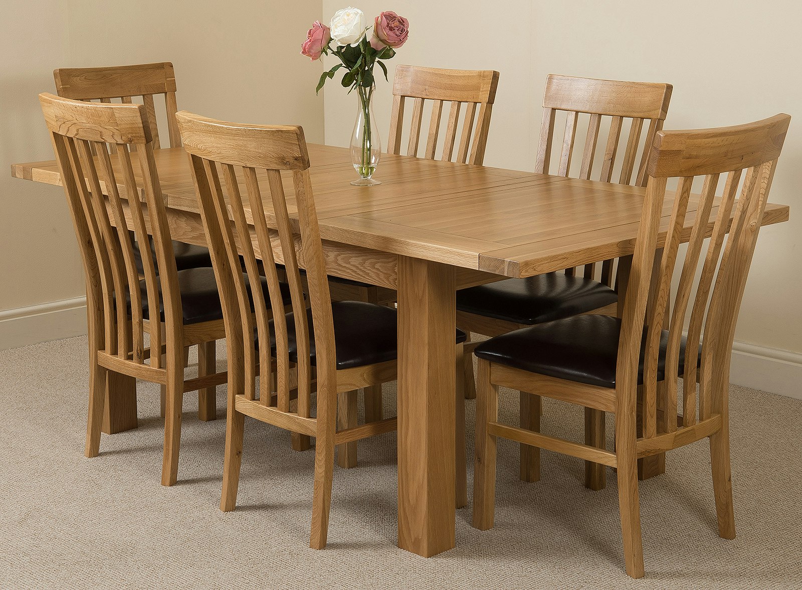 That's Furniture Grain/Brown Seattle Oak Extending Dining Table With Harvard Oak Chairs - Natural Oak - 6 Chairs