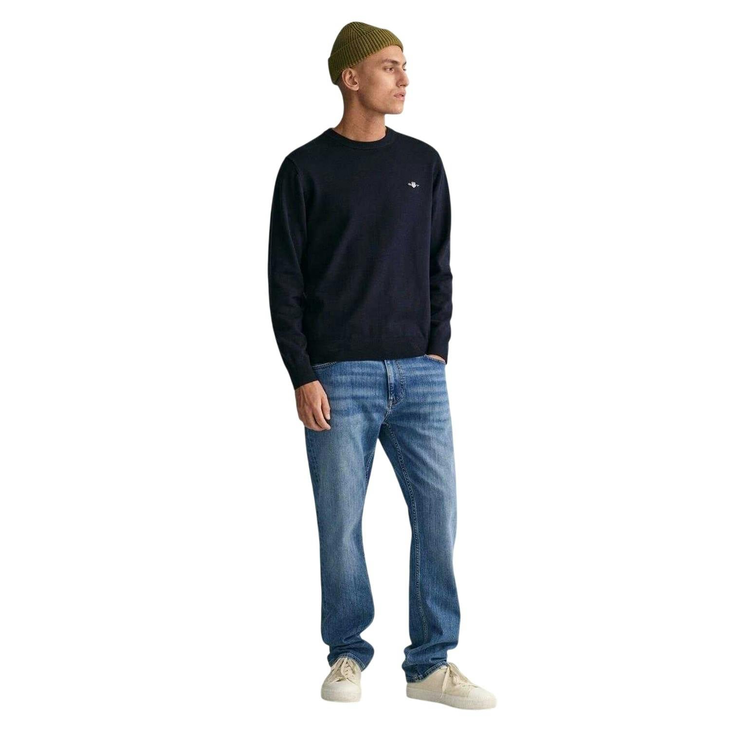 Gant Men's Blue Cotton Crew Neck Jumper - Evening - Xxl - Evening - 100% Cotton