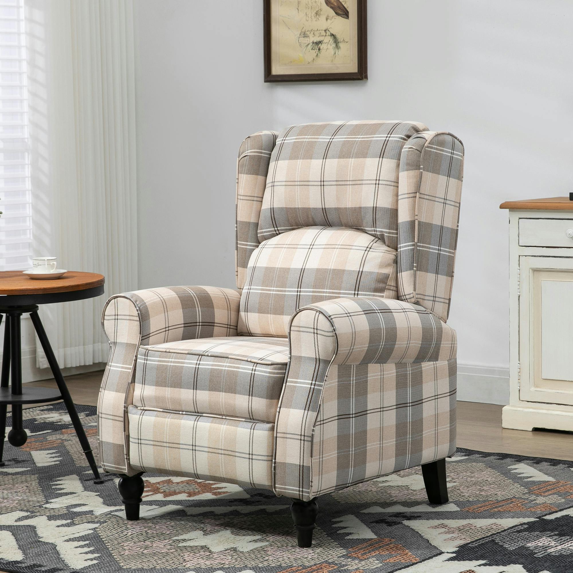 Rackhams Recliner For Living Room Wingback Chair With Padded Armrest - Khaki
