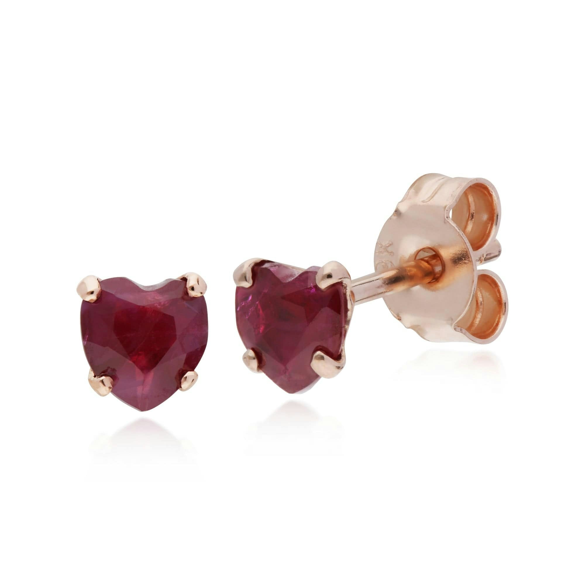 Gemondo Gold Petite Heart Ruby Stud Earrings In 9Ct Rose