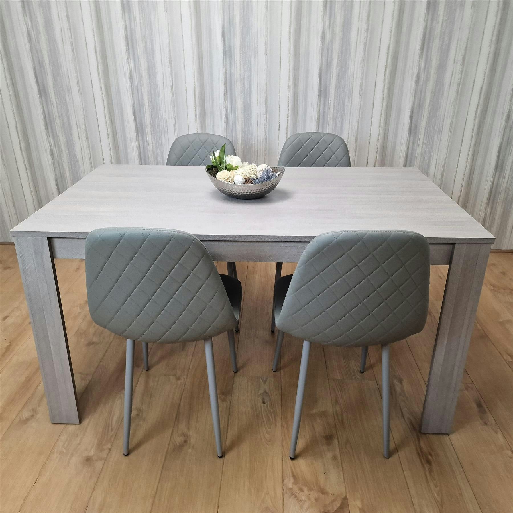 Portland Kosy Koala 4 Seater Wood And Faux Leather Dining Set Grey - Image 4