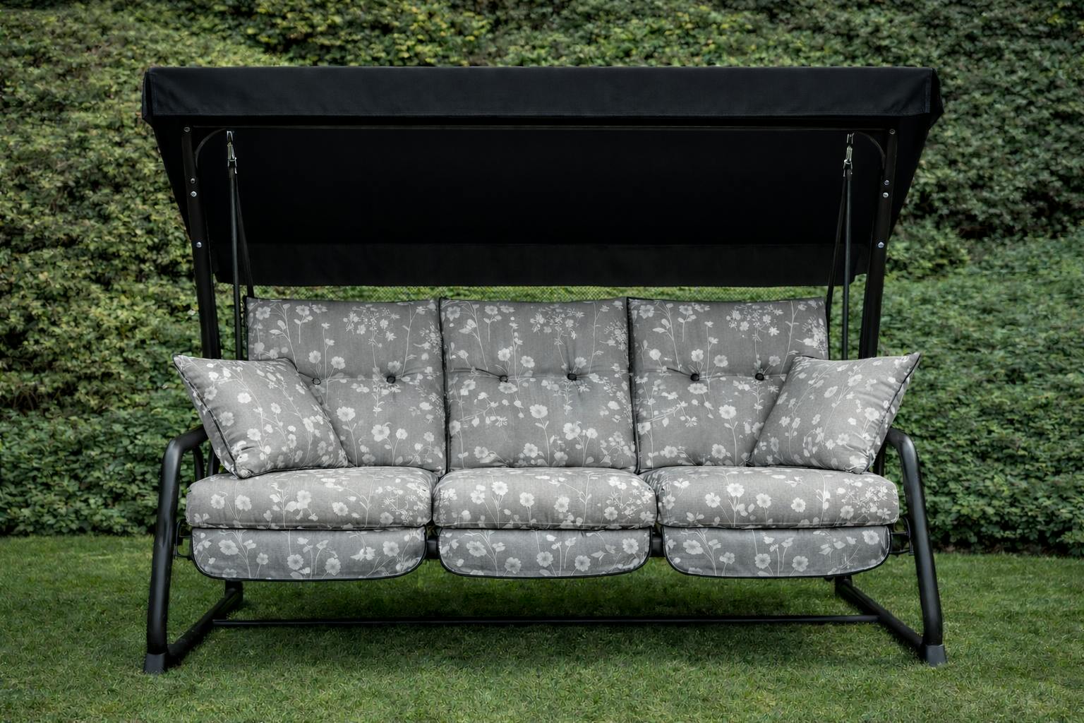 Glendale Grey/Black Replacement Cushion Only Vienna Deluxe 3 Seater Garden Hammock (Pattern Options Available) - Renaissance ( Frame) - 153Cm (H) X 140Cm (W) X 121Cm (D)