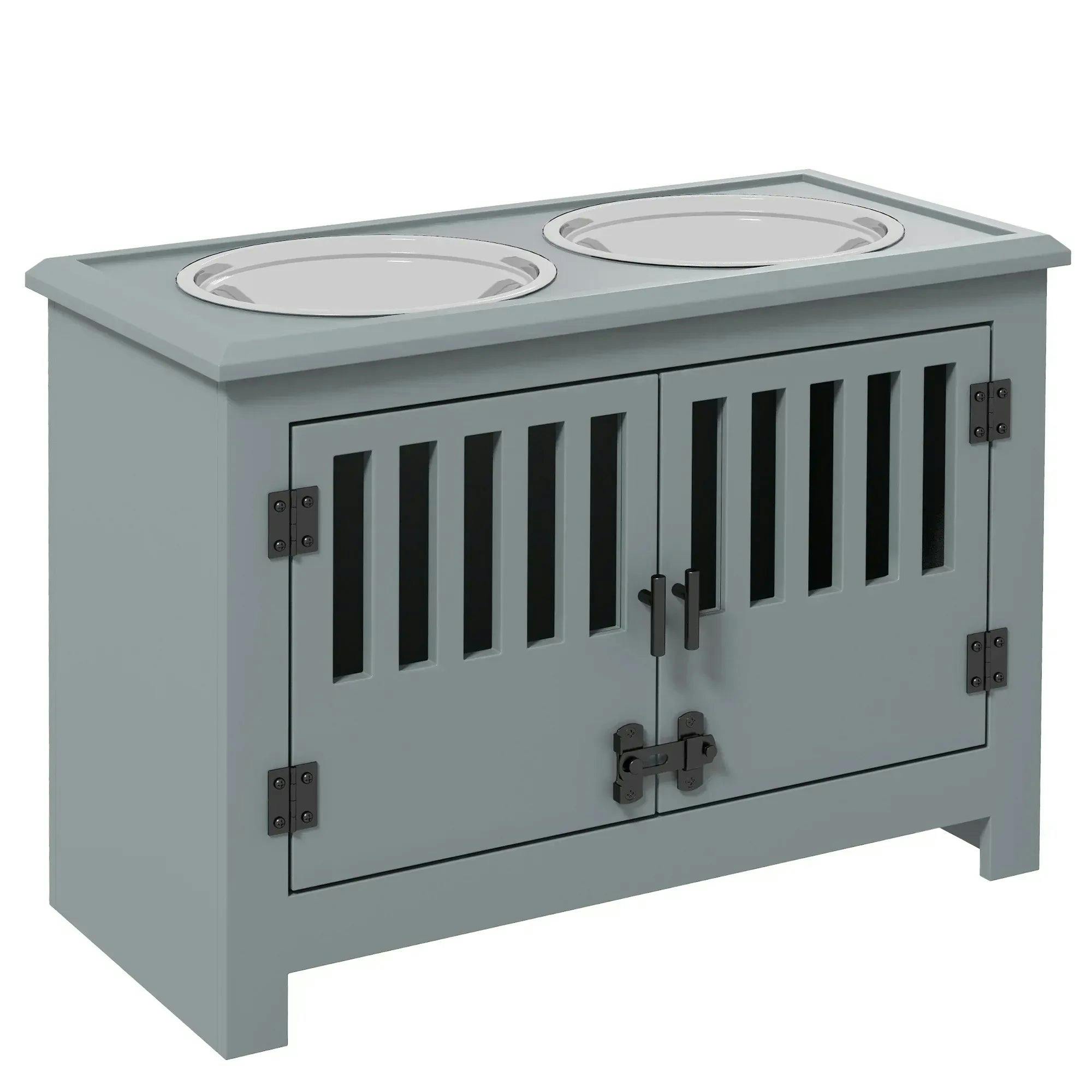 Raised Dog Bowls for Large Dogs Feeding Station with Stand Storage - Grey - Image 7