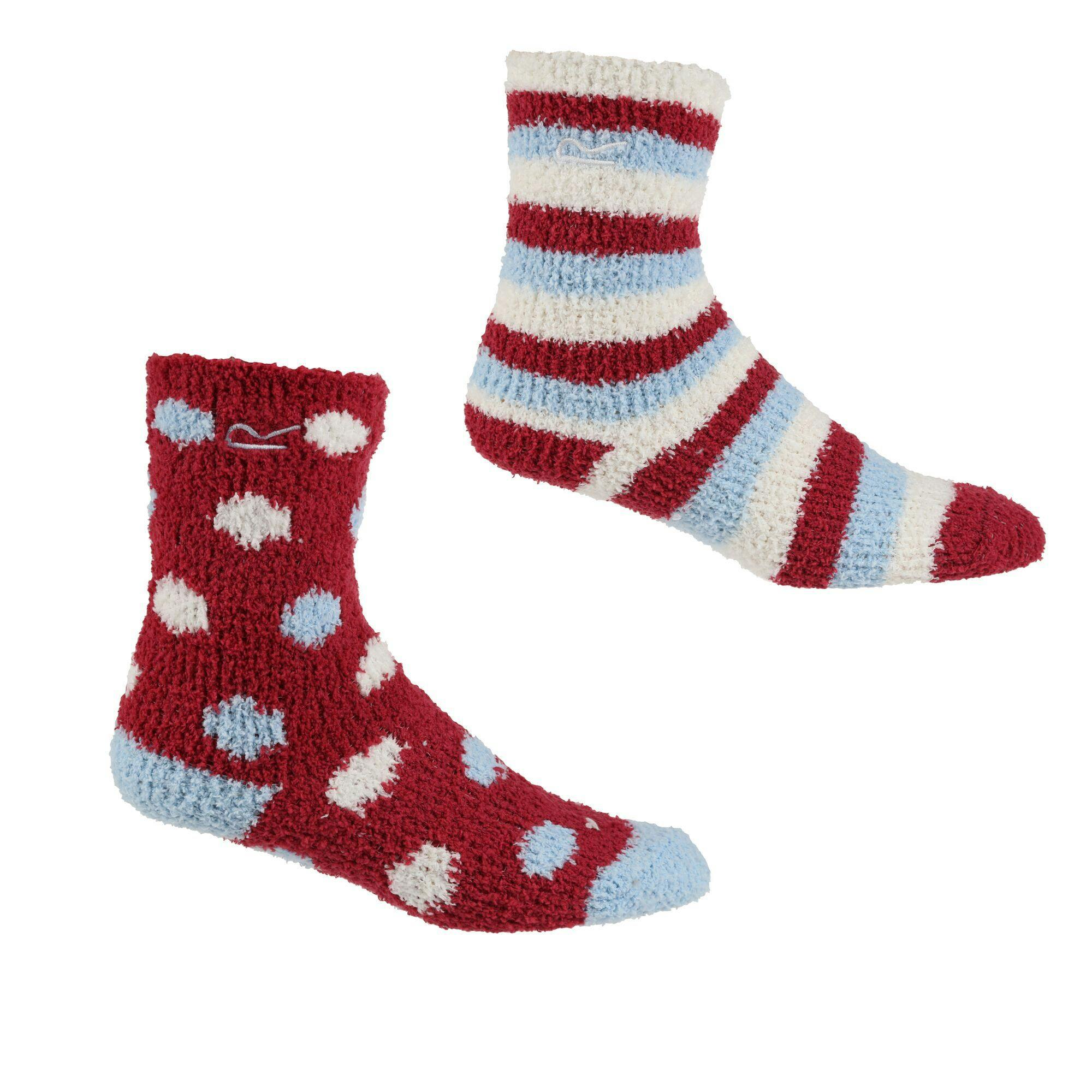Regatta Pink/Light/Blue Childrens/Kids Cosy Boot Socks Set (Pack Of 2) - Cherry / Blue/White - 10 Uk Child-12 Uk Child - Cherry / Blue/White - 99% Polyester/1% Elastane