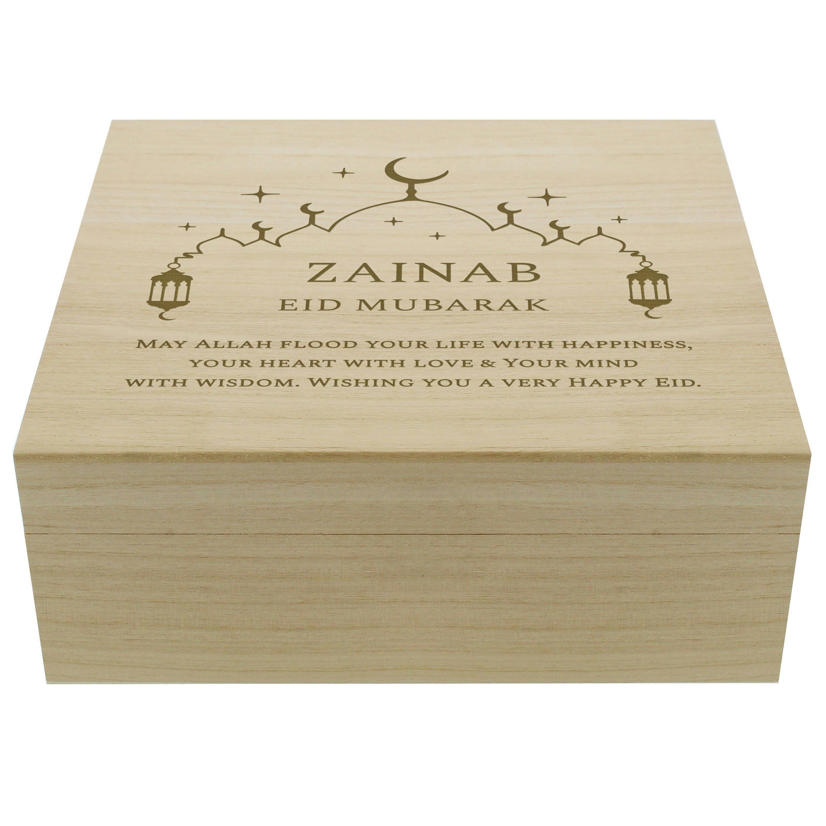 Personalised Memento Company Grain Personalised Eid And Ramadan Large Wooden Keepsake Box