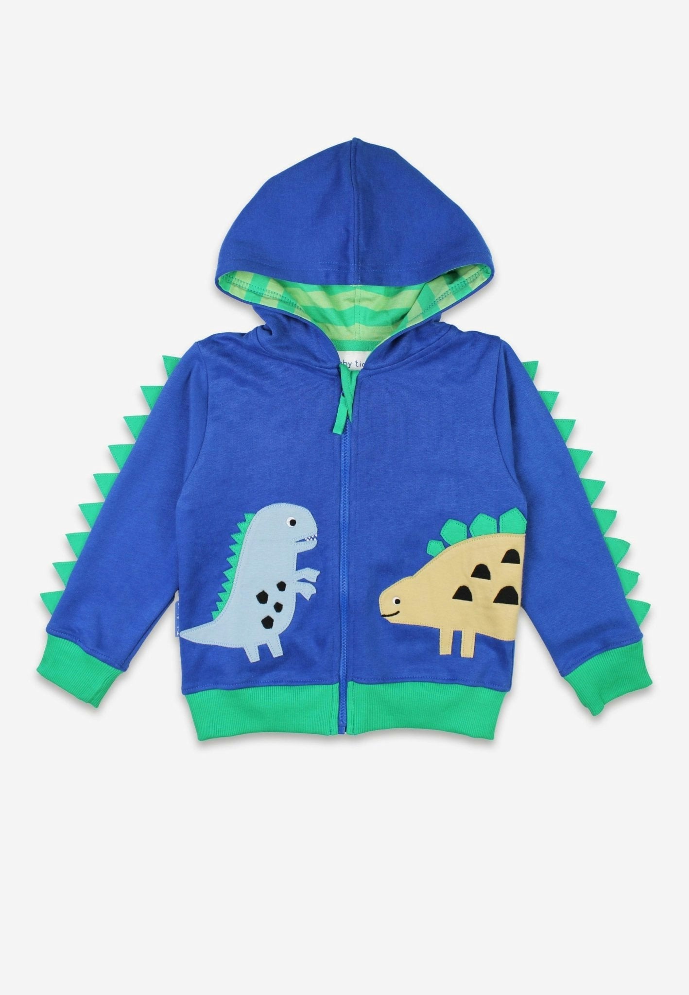 Toby Tiger Blue/Green Organic Tonal Dinosaur Applique Hoodie - 2-3Y / 98Cm
