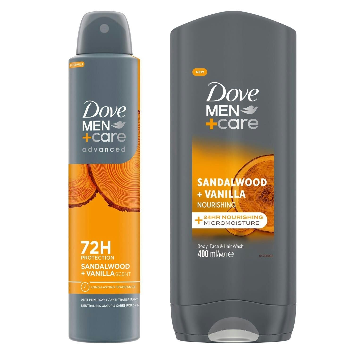 Dove Orange Men's Sandalwood & Vanilla Bundle Deodorant Spray & Body Wash In - Image 4