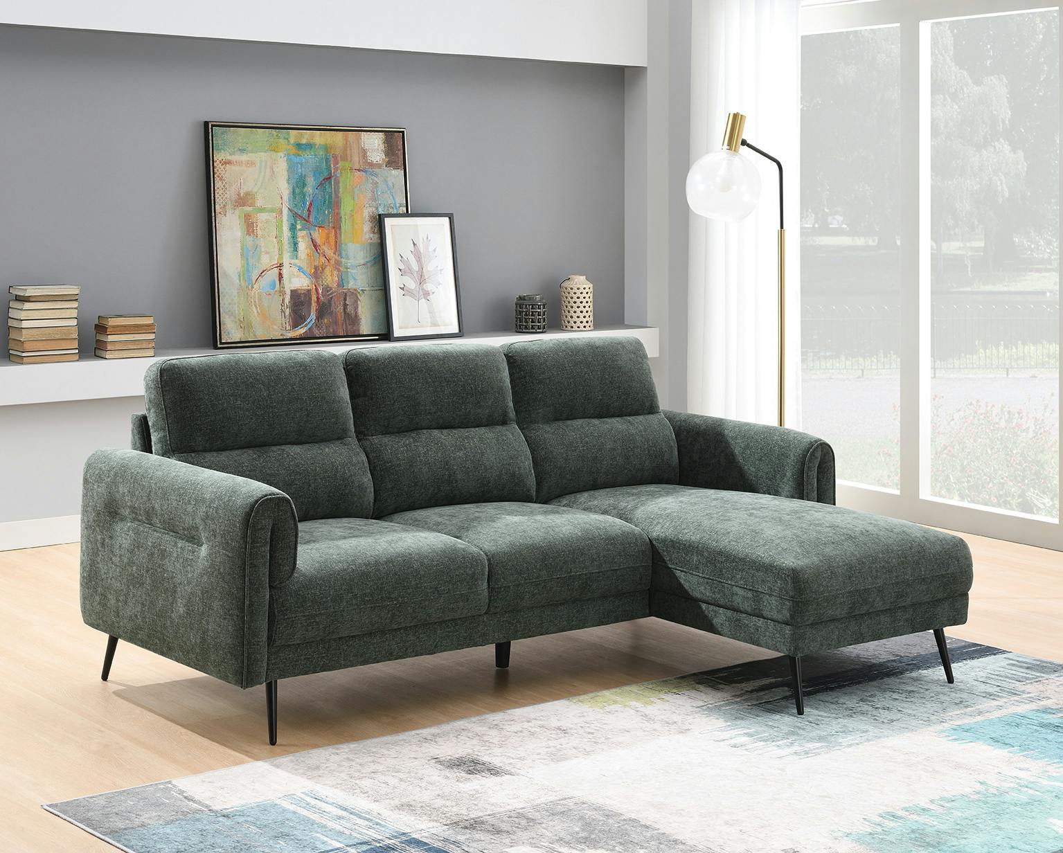 Rackhams Black Newtown Right Hand Chaise Sofa - Moss