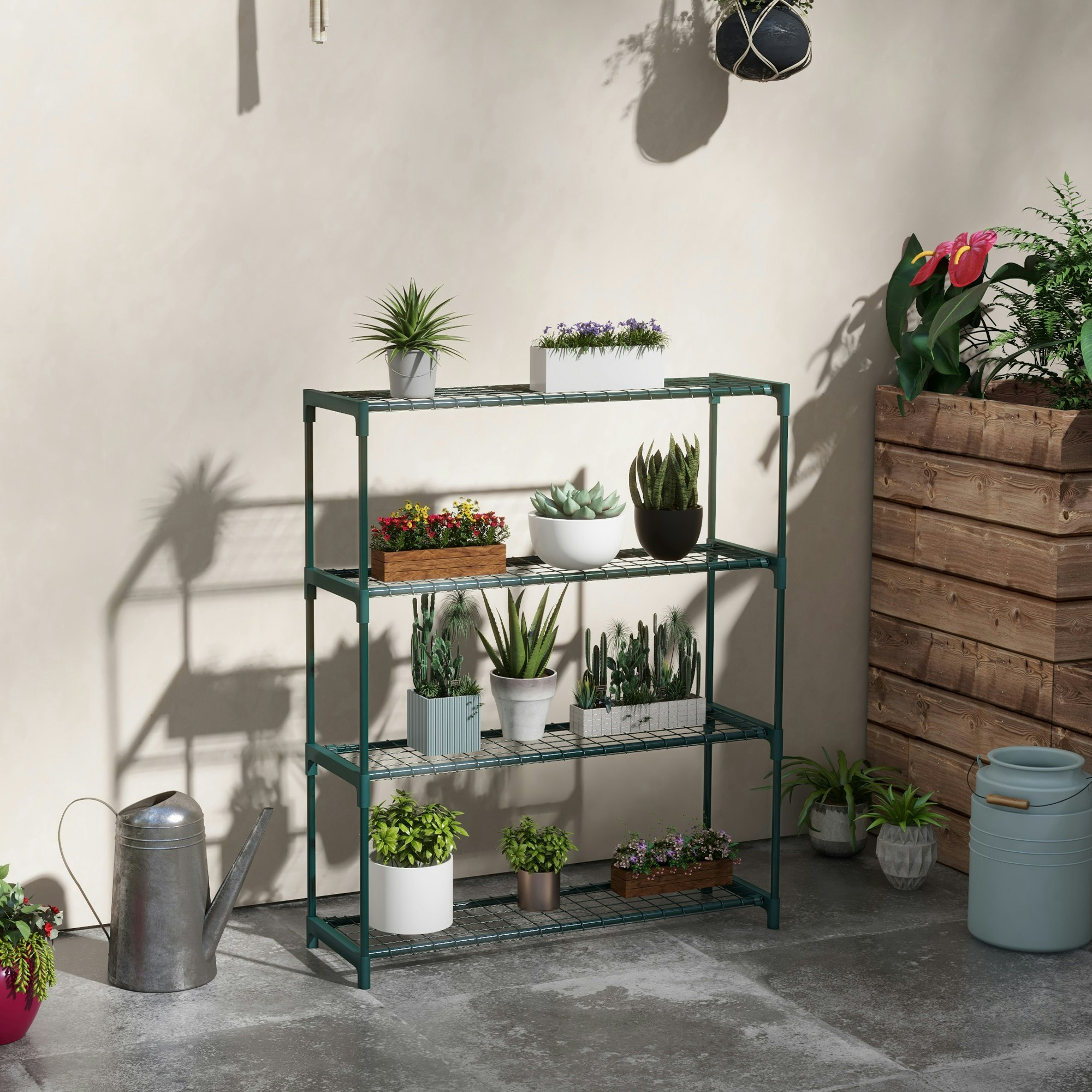 Outsunny Dark/Green Plant Stand, 4-Tier Planter Holder Flower Display Rack,