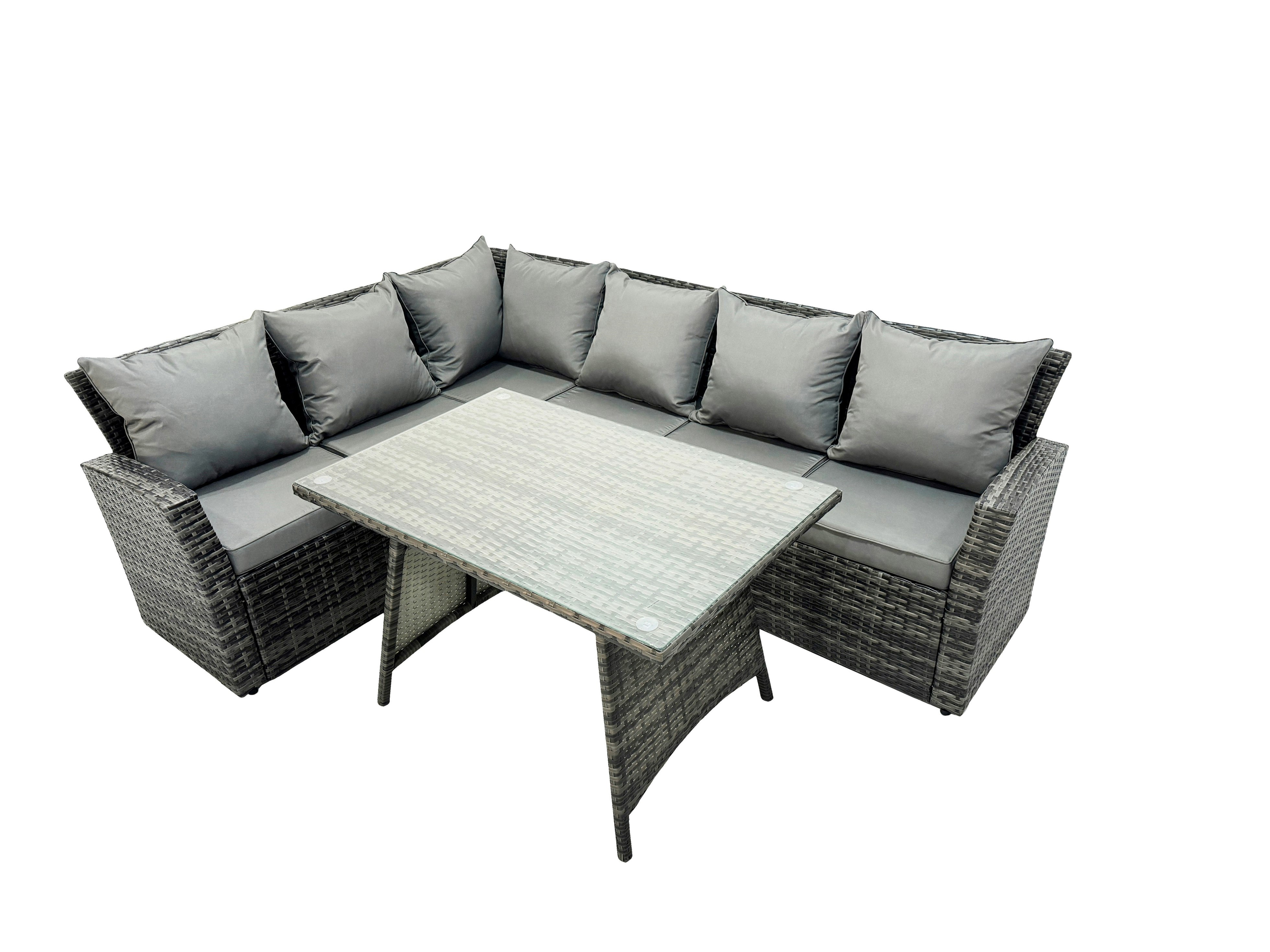 Fimous Grey High Back Mixed Outdoor Garden Furniture Rattan Corner Sofa Dining Set Table Seater Left Corner Size 6