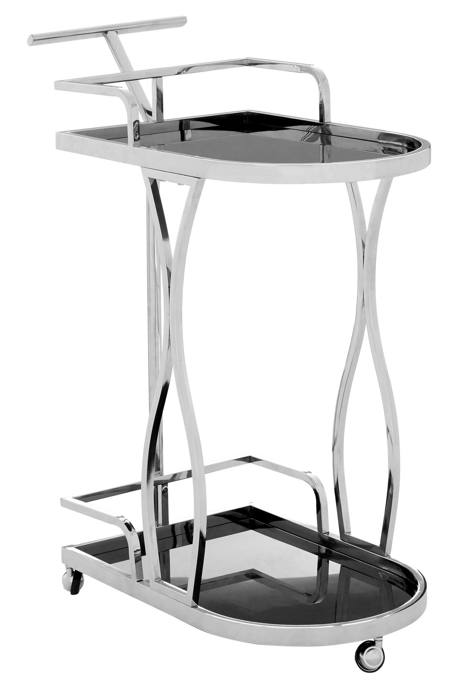 Interiors By Premier Black/Silver Novo Glass And Frame 2 Tier Trolley