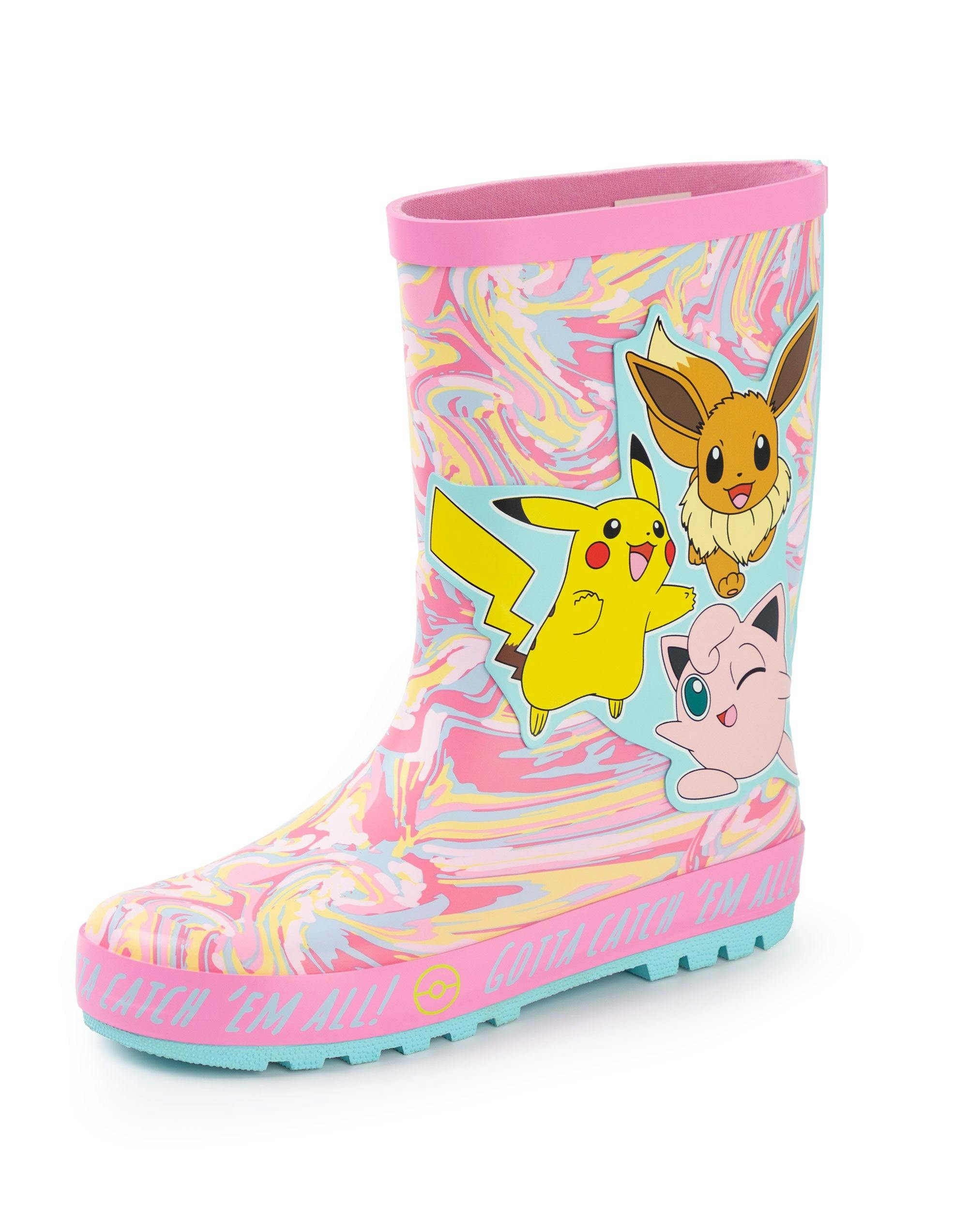 Vanilla Underground Girls Pink Pokemon Multicoloured Multi Character Wellington Boots Without Handles - 12 Uk Child