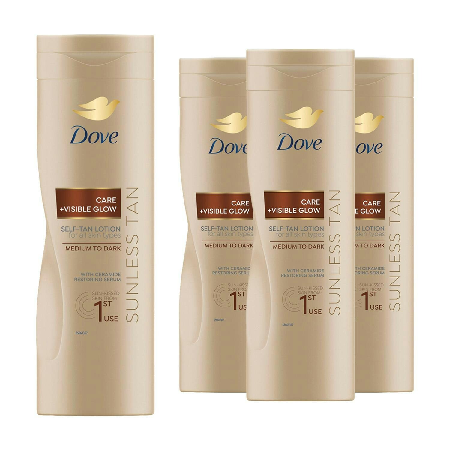 Dove Dark Visible Glow Self-Tan Lotion Nourishing Care Medium To Skin, 4X400ml