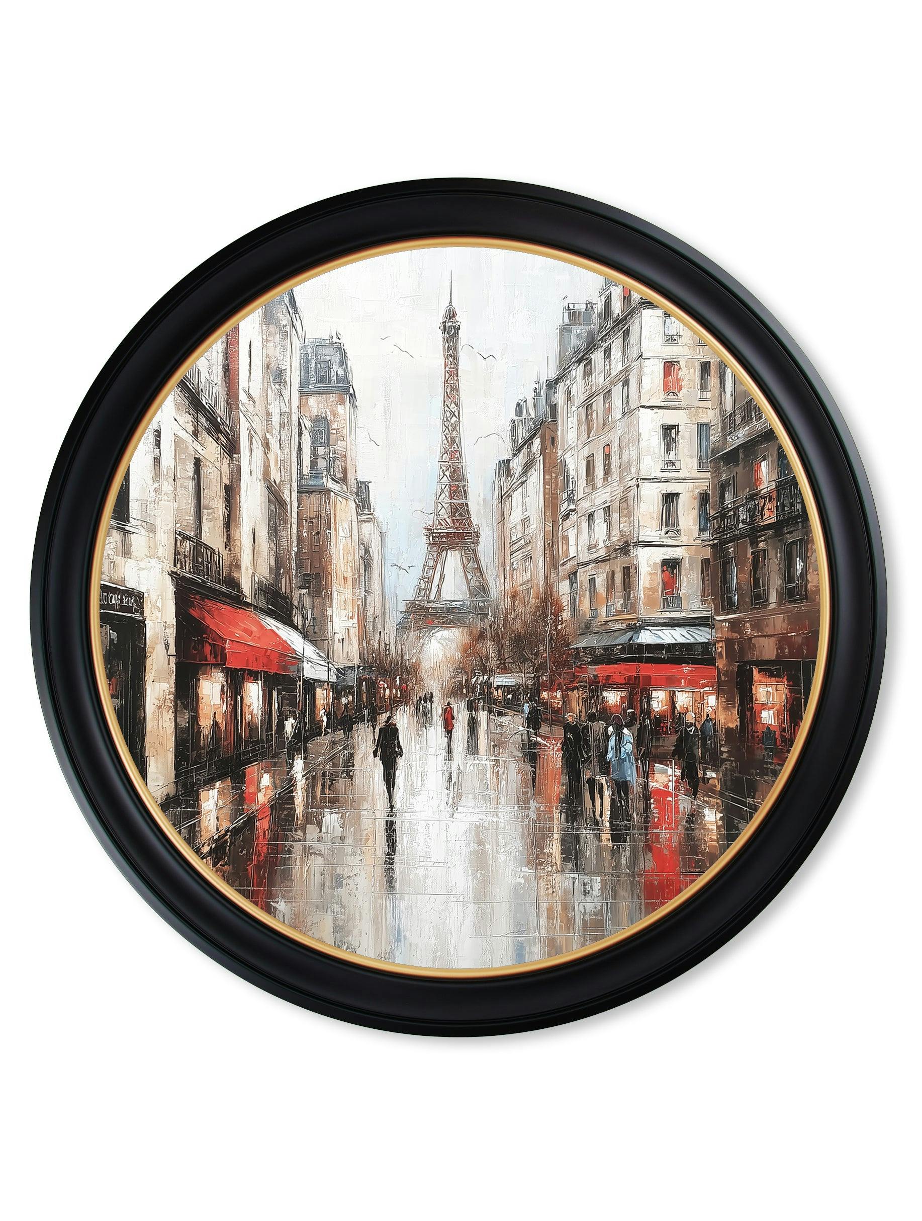 Rackhams Black/Gold Paris Eiffel Tower - Oxford Round Frame - 96 X 96Cm