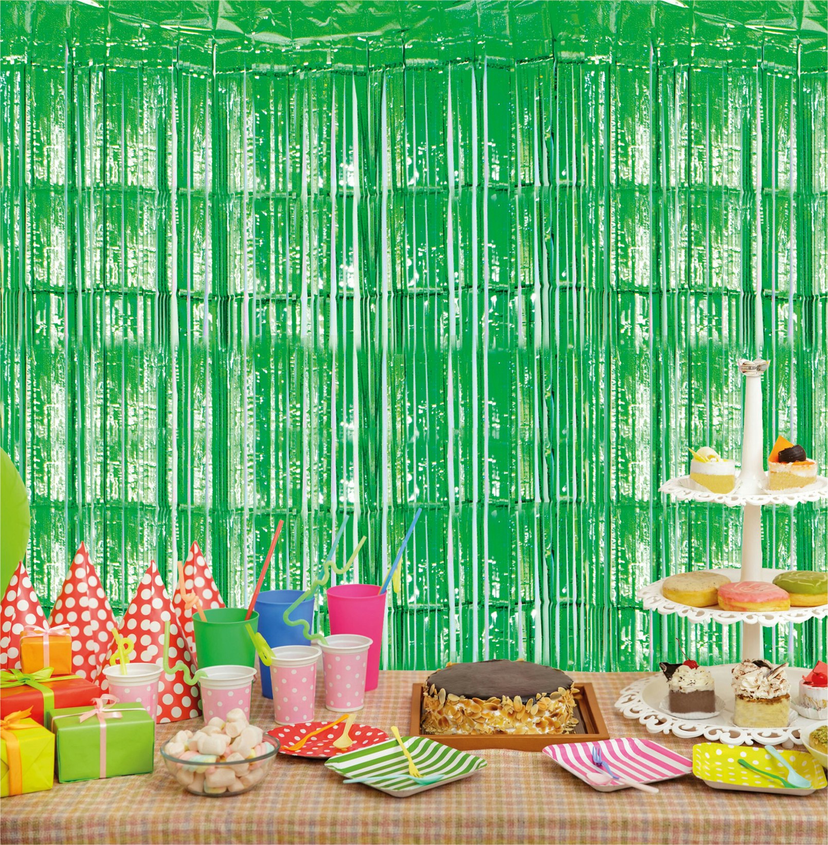 Cheetah Green Shimmer Tinsel Curtain, 2.5M X 1M