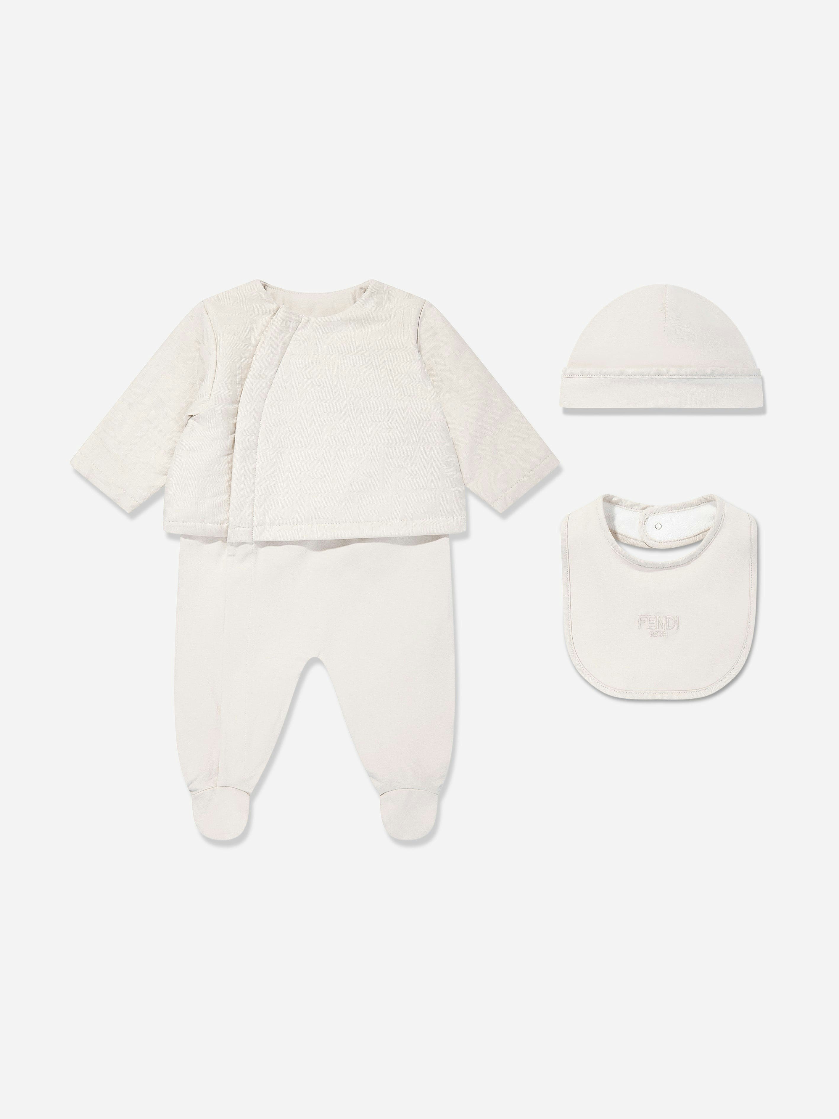 Fendi Kids Boys Beige Fendi Baby 3 Piece Babygrow Set In - 6 Mths
