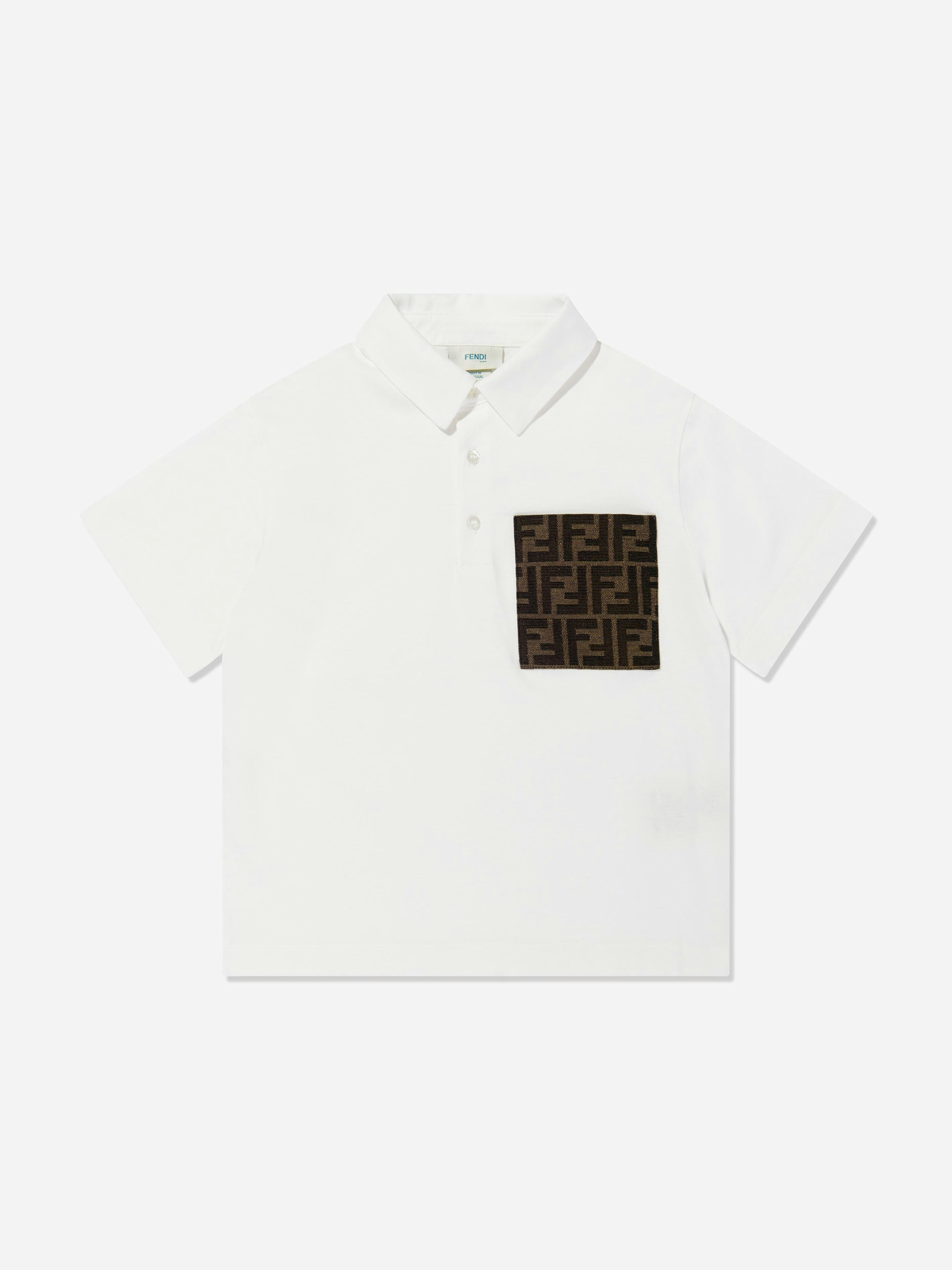 Fendi Kids Boys White Fendi Ff Pocket Polo Shirt In - 5 Yrs