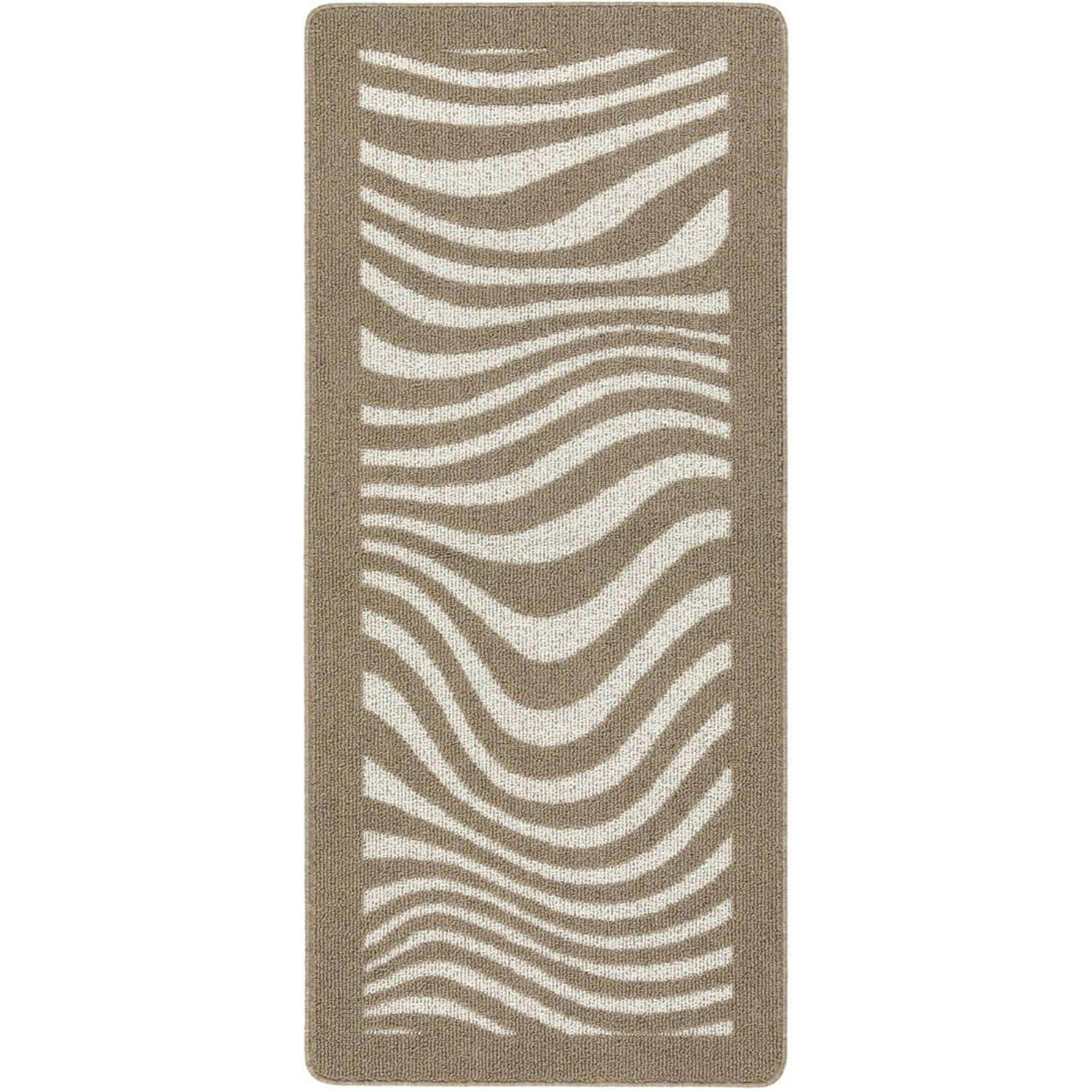 Rackhams Cream/Brown Waves Patterned Washable Mat And Runner - 67X150 Cm