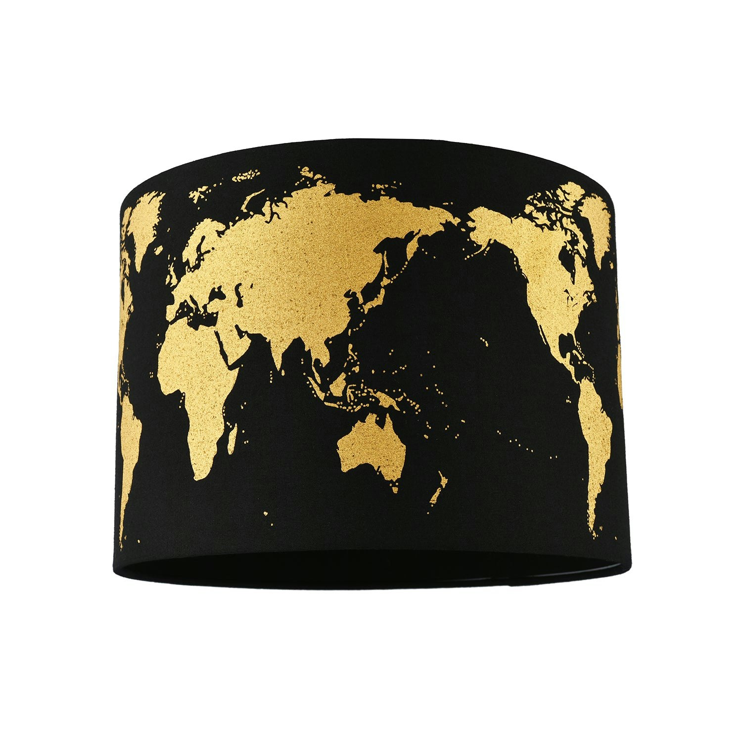 Rackhams Gold/Black Modern Shiny Foil World Map Lamp Shade In Cotton Fabric 18Cm