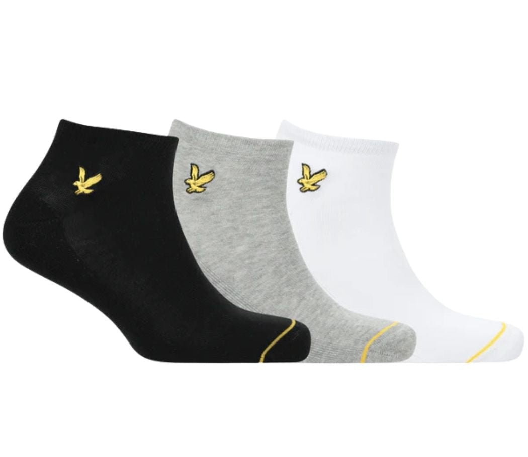 Lyle & Scott Men's Black/White/Grey 3-Pack Ross Trainer Socks, - One Size