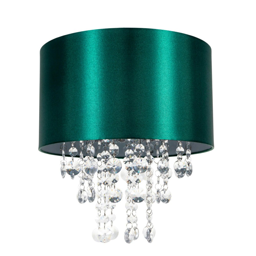 Happy Homewares Green/Light Modern Satin Fabric Pendant Shade With Transparent Acrylic Droplets