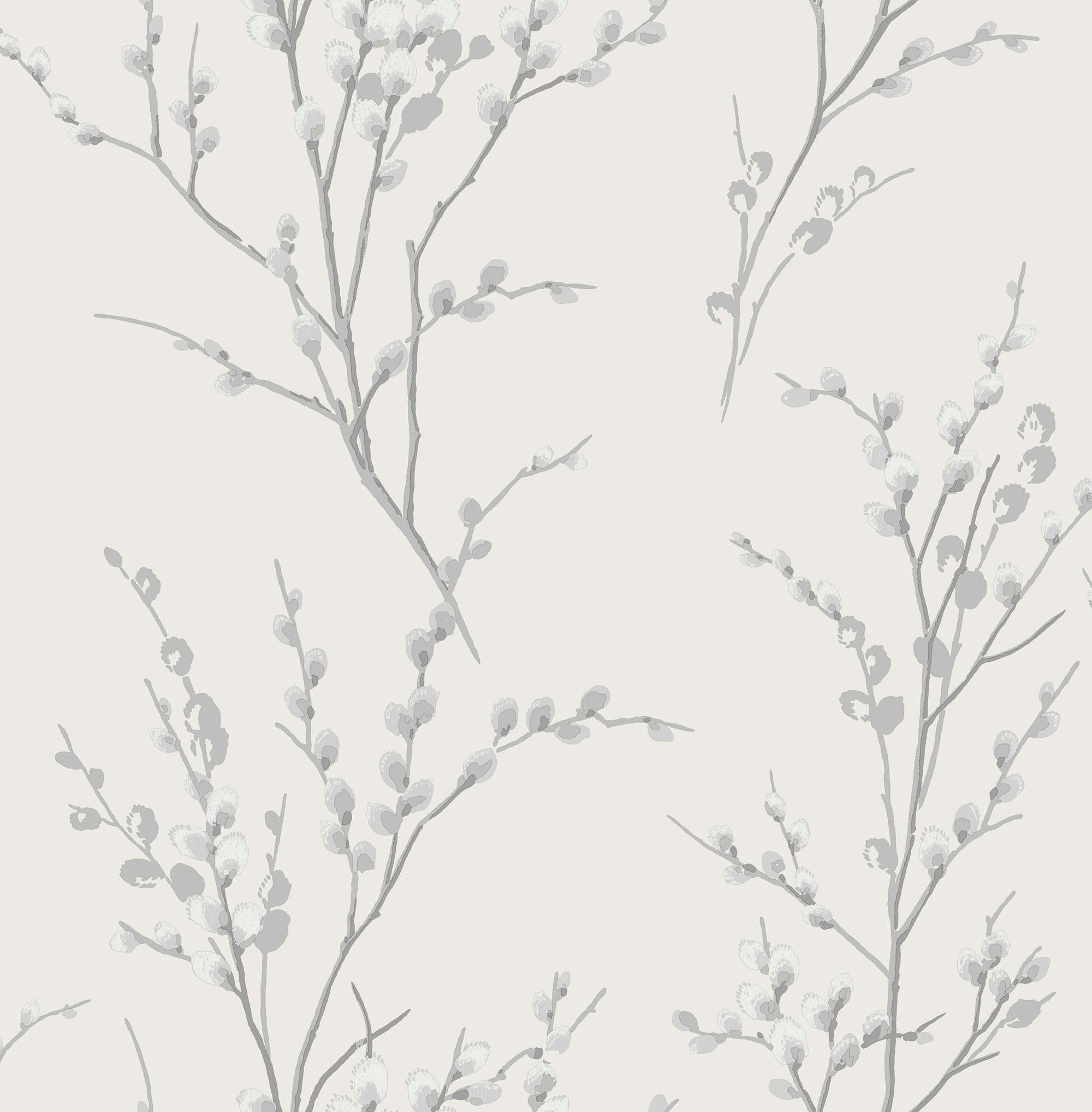 Laura Ashley White Pussy Willow Wallpaper - Steel - 10M