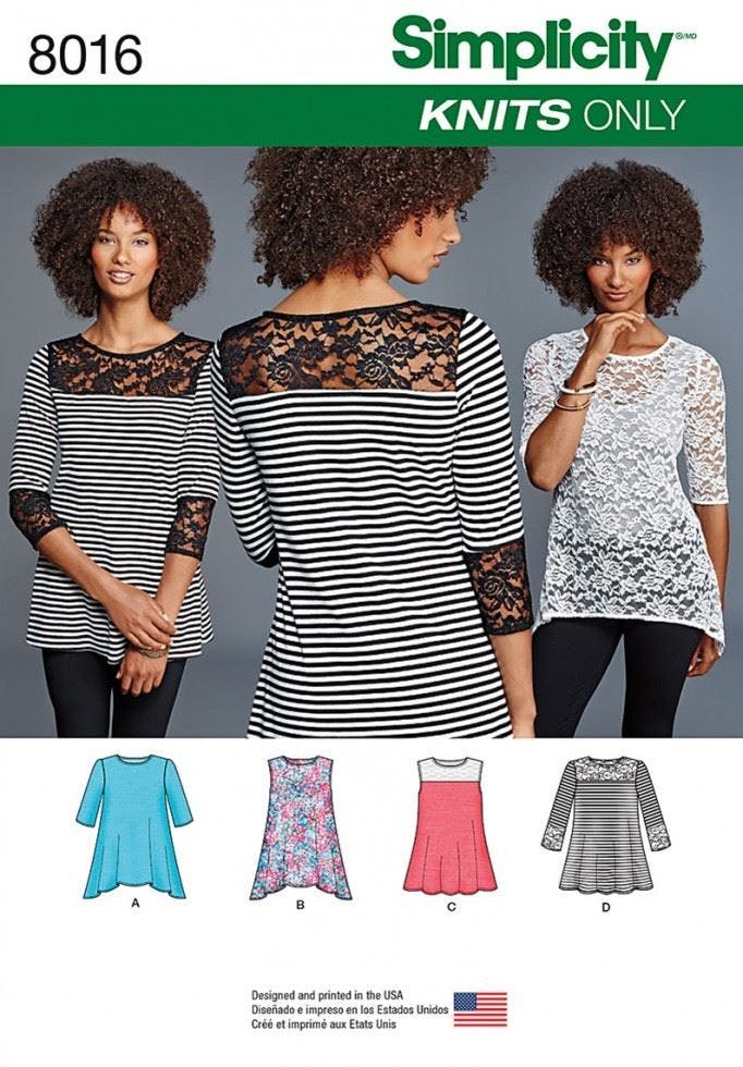 Simplicity Women's Sewing Pattern 8016, Tops For A (Xxs-Xs-S-M-L-Xl-Xxl) - Intermediate - A (Xxs-Xs-S-M-L-Xl-Xxl)