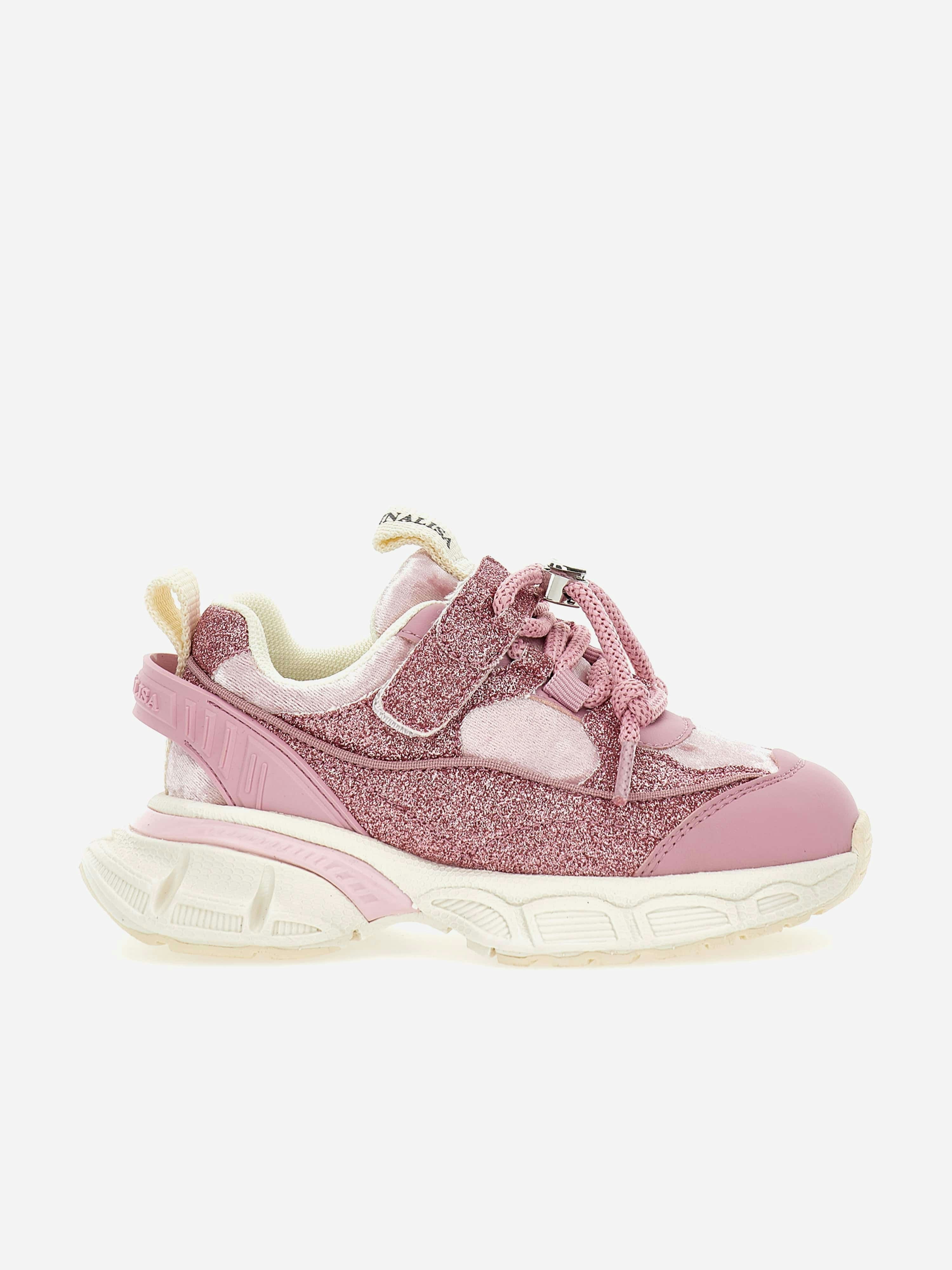 Monnalisa Girls Pink Chunky Glitter Trainers In - Eu 28 Uk 10