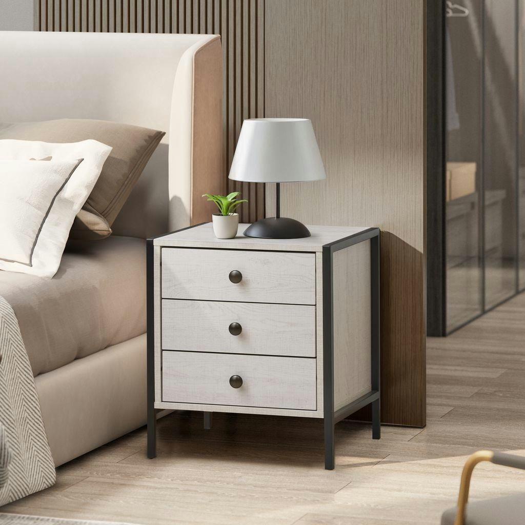 Swish Furniture White Alva 3 Drawer Bedside - Oak