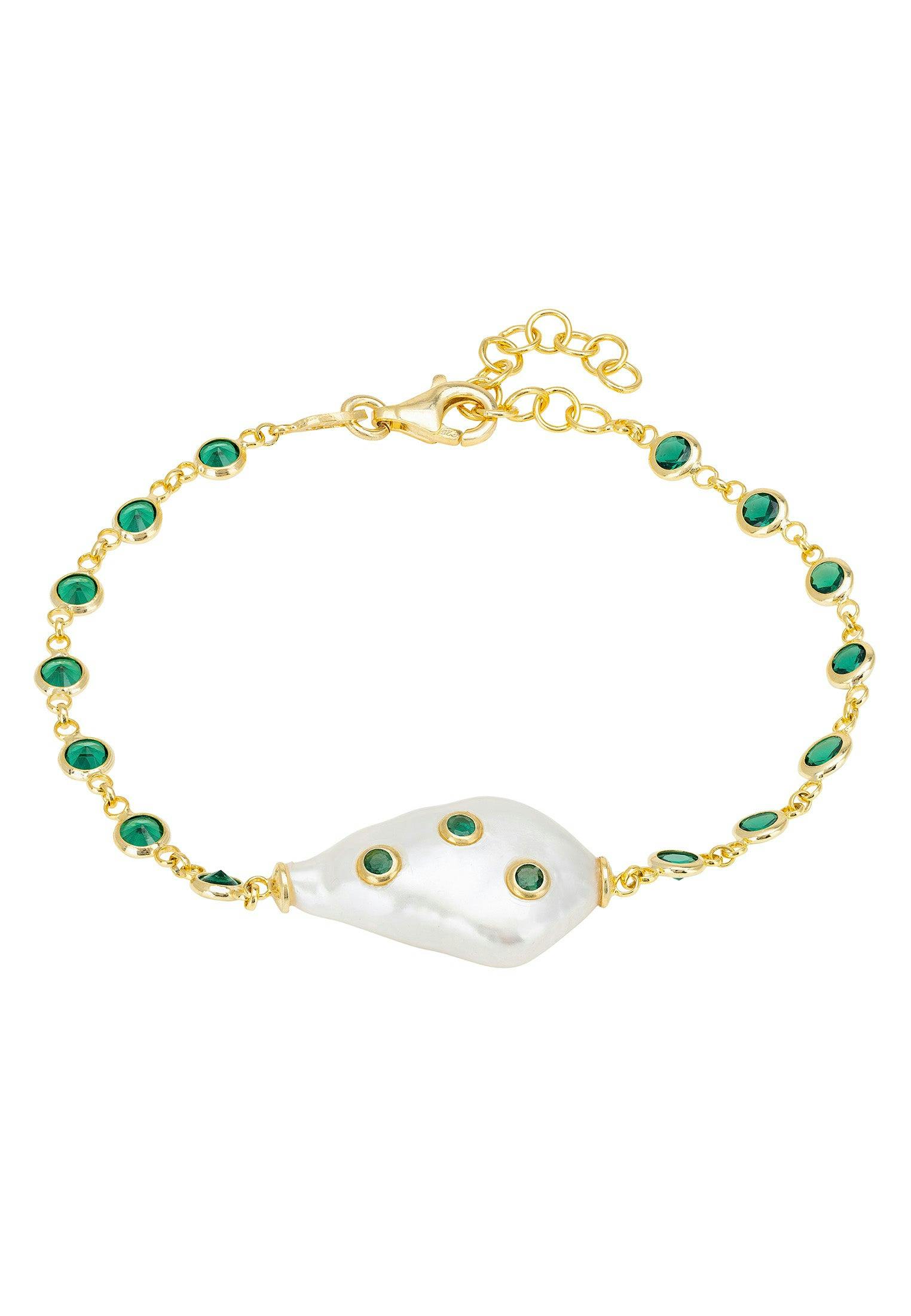 Latelita Gold Polka Dot Baroque Pearl Bracelet Emerald