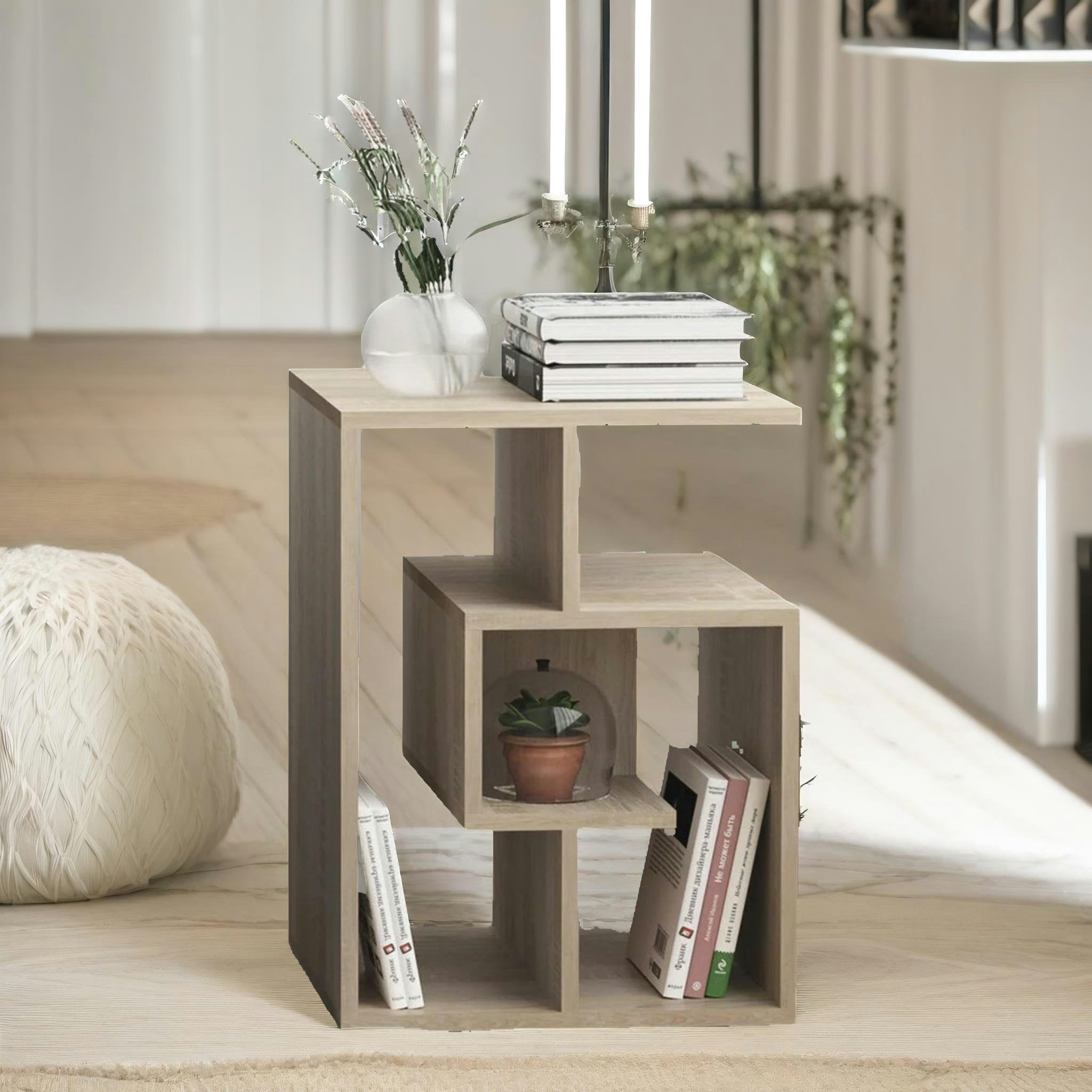 Rackhams 3 Tier Side Table With Open Shelves Oak
