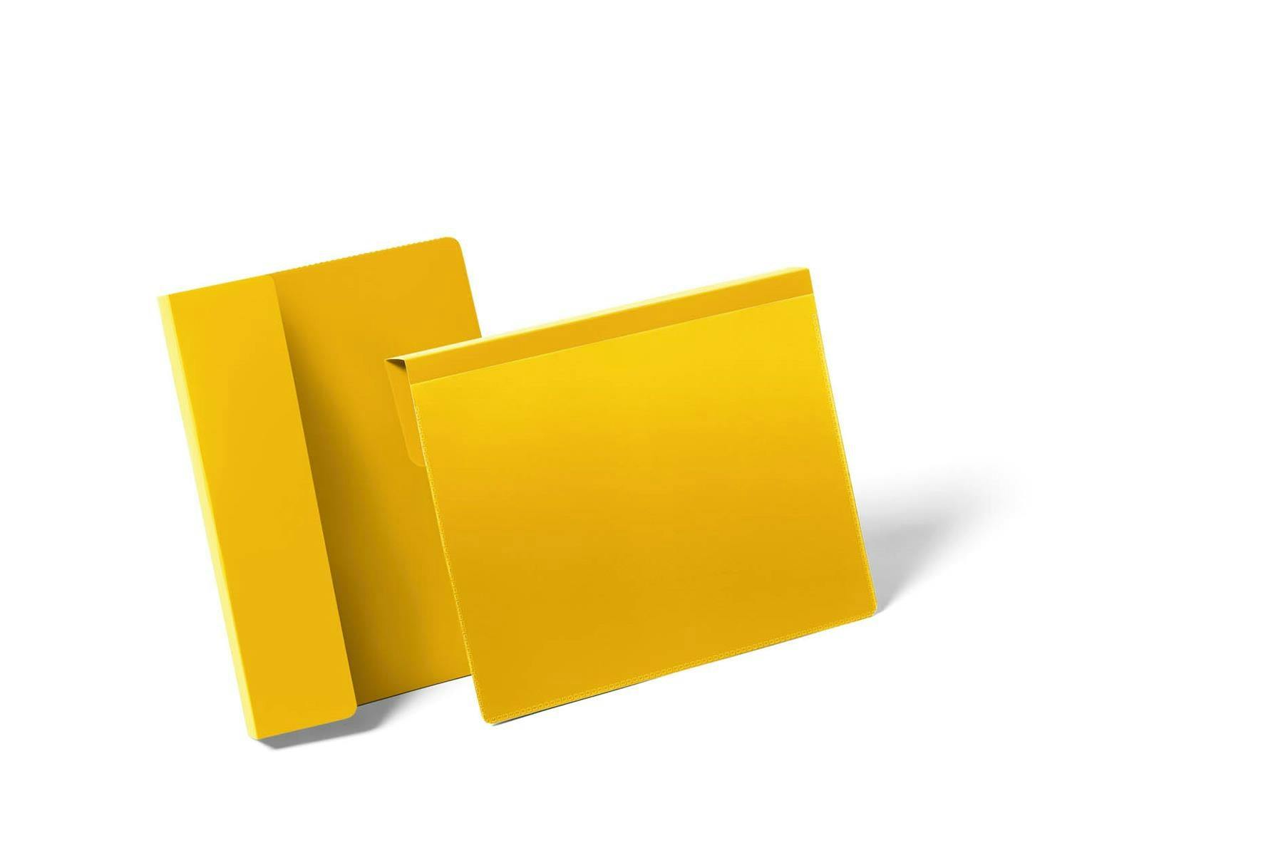 Rackhams Yellow Hanging Ticket Holder Label Pocket Document Pouch | 50 Pack | A5