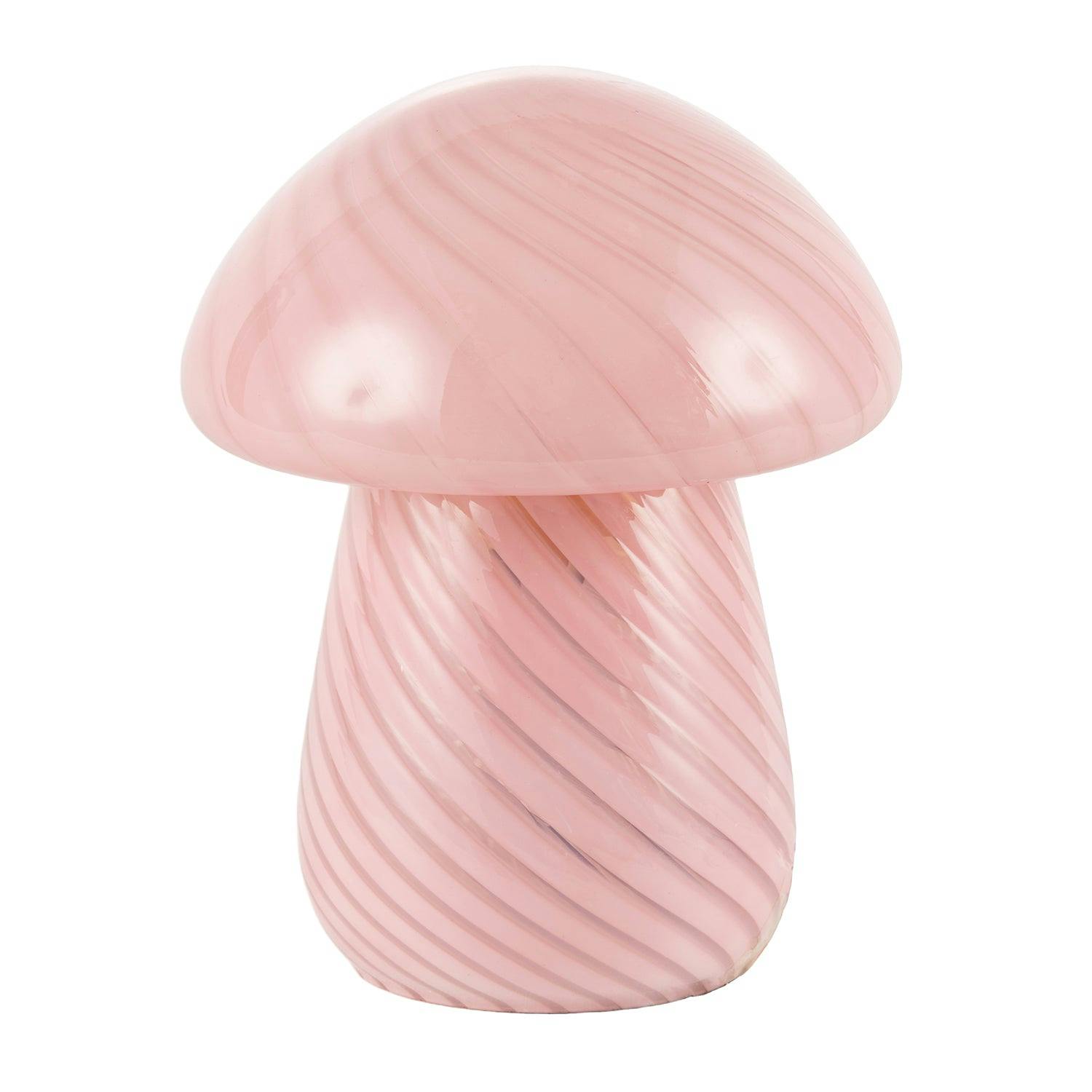 Happy Homewares Pink Contemporary Mushroom Glass Table Lamp With Stripe Effect Pattern