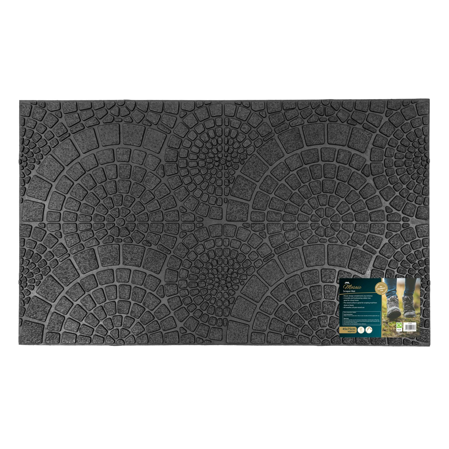 Jvl Black Mosaic Scraper Rubber Doormat 45X75cm,